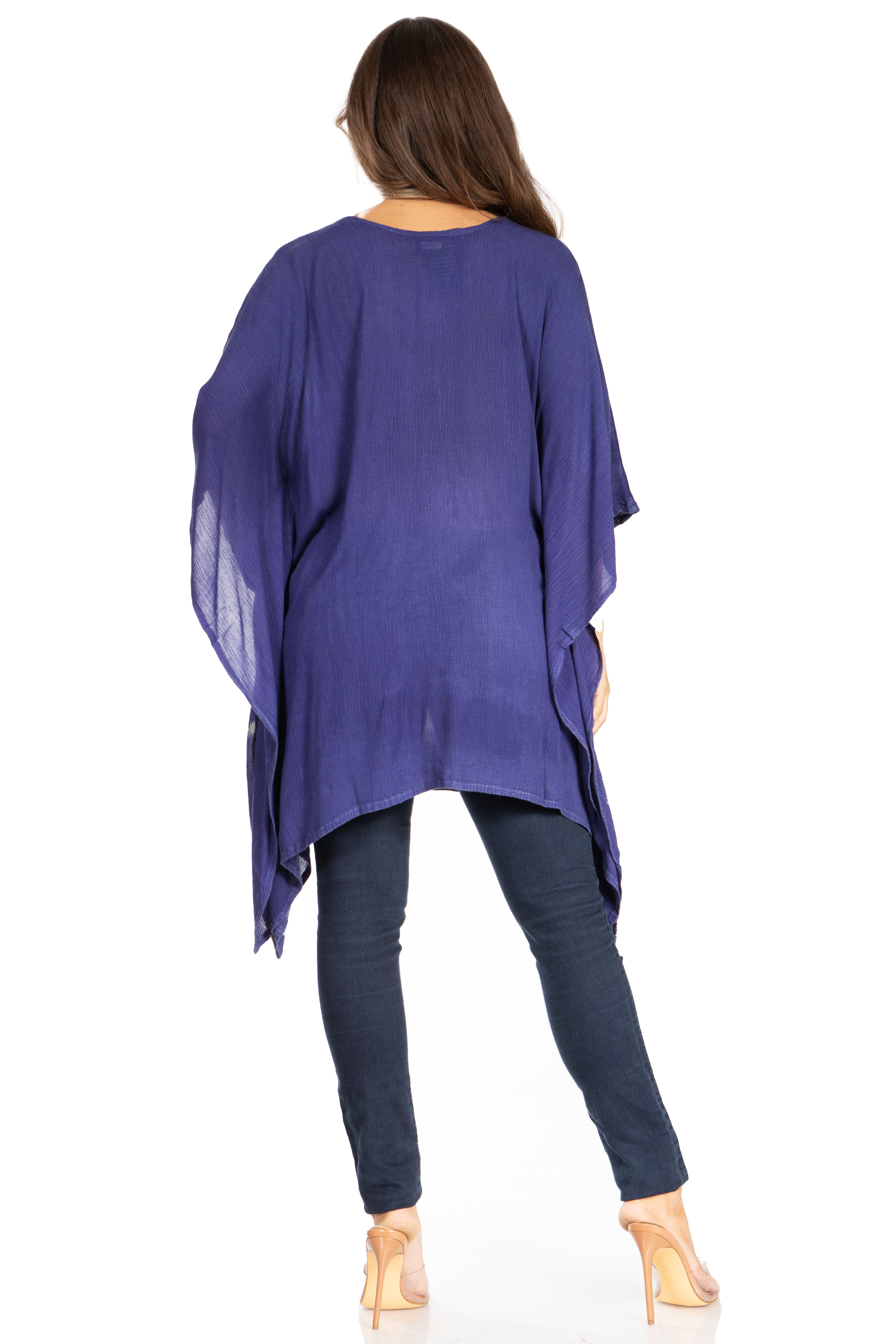 Adalwin Third Tie Dye Desert Sun Circle Tunic Top Blouse with Embroidery