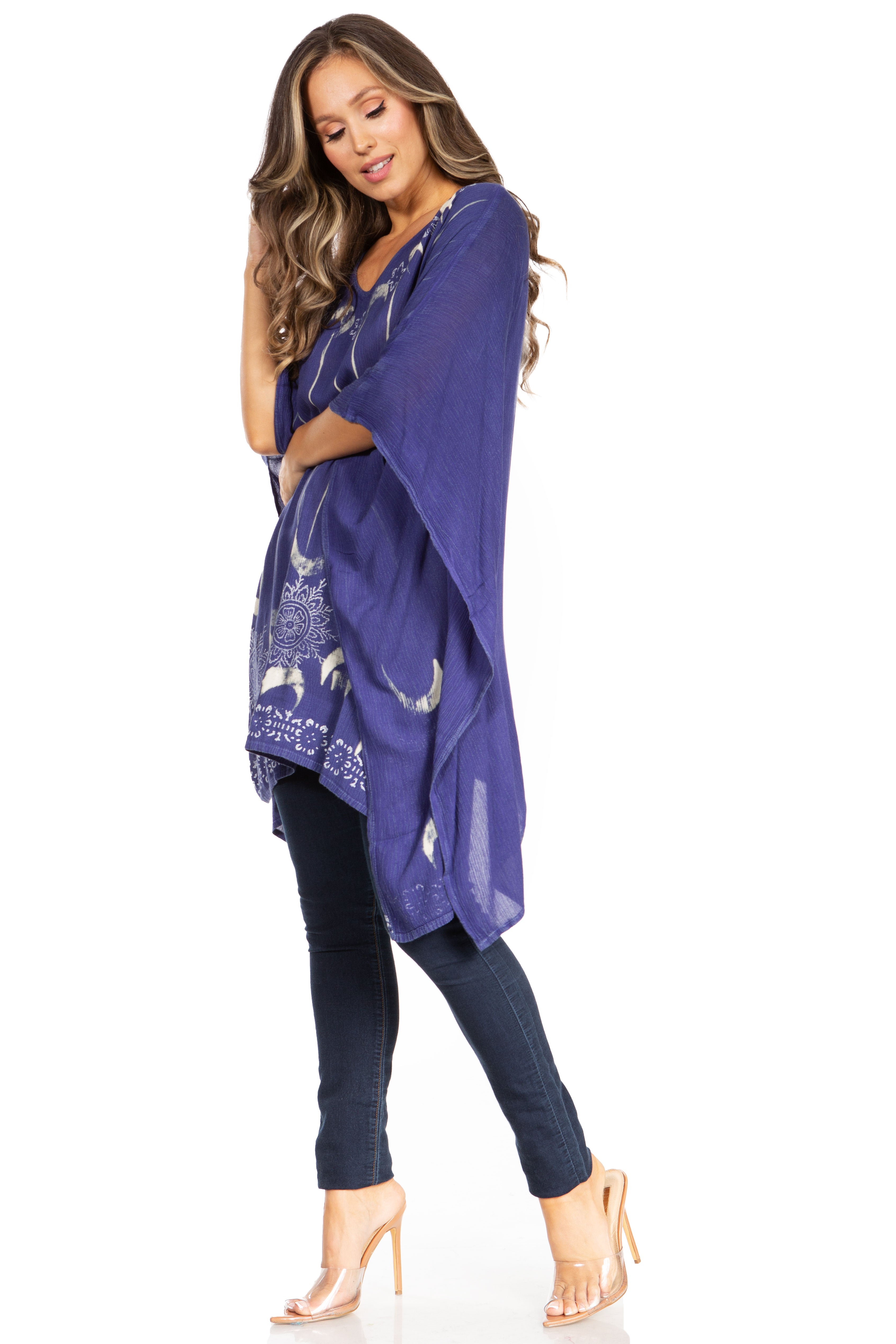 Adalwin Third Tie Dye Desert Sun Circle Tunic Top Blouse with Embroidery
