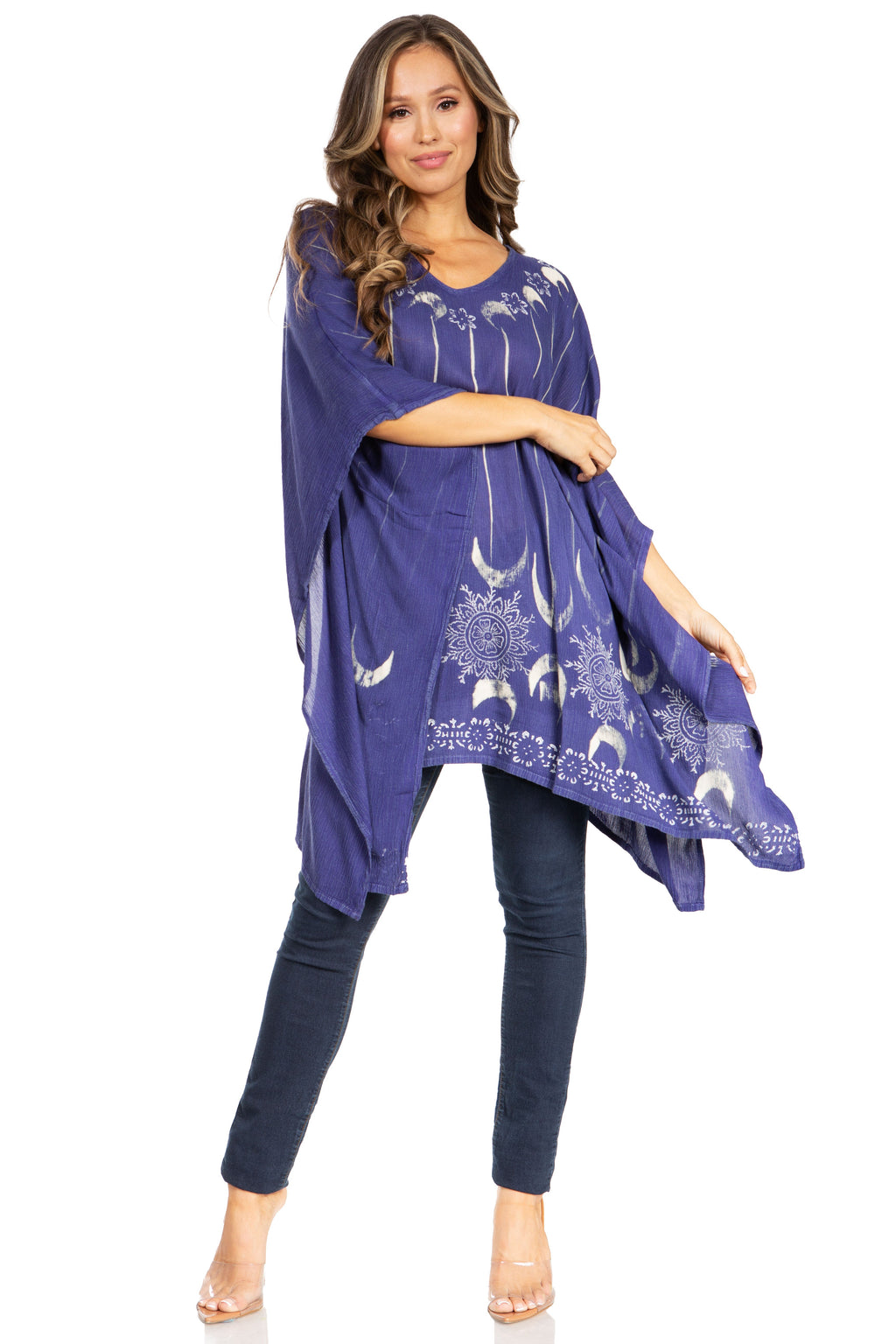 Adalwin Third Tie Dye Desert Sun Circle Tunic Top Blouse with Embroidery
