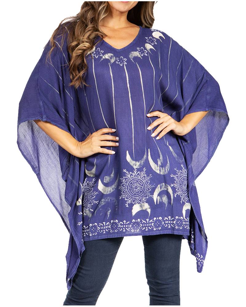 Adalwin Third Tie Dye Desert Sun Circle Tunic Top Blouse with Embroidery