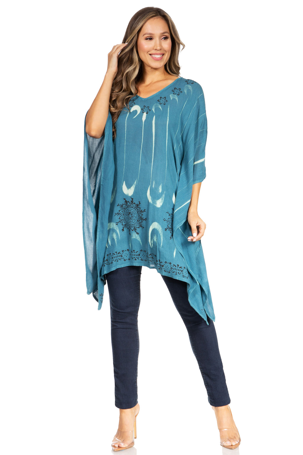 Adalwin Third Tie Dye Desert Sun Circle Tunic Top Blouse with Embroidery