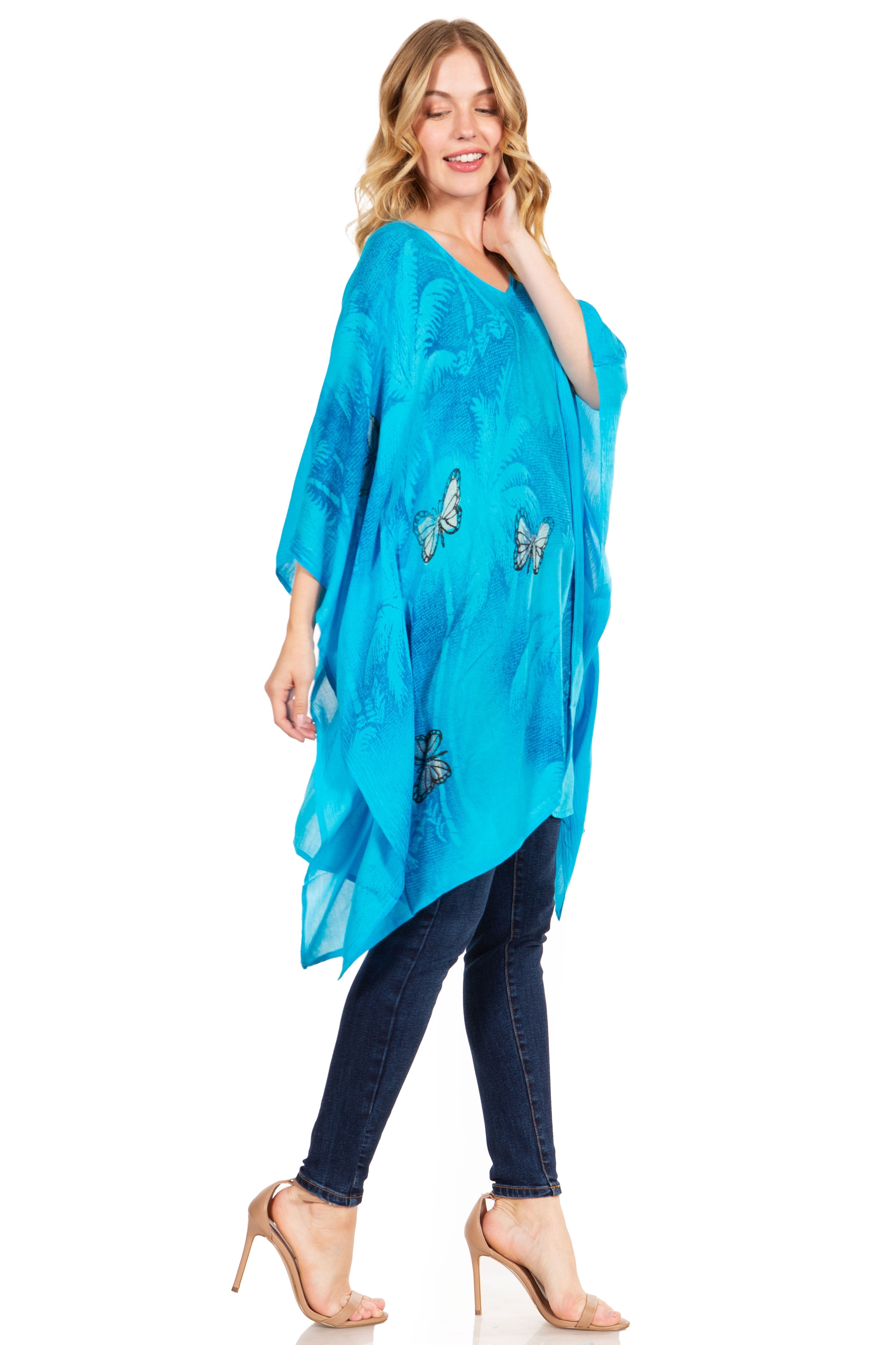 Adalwin Third Tie Dye Desert Sun Circle Tunic Top Blouse with Embroidery