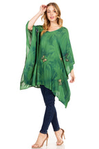 Adalwin Third Tie Dye Desert Sun Circle Tunic Top Blouse with Embroidery