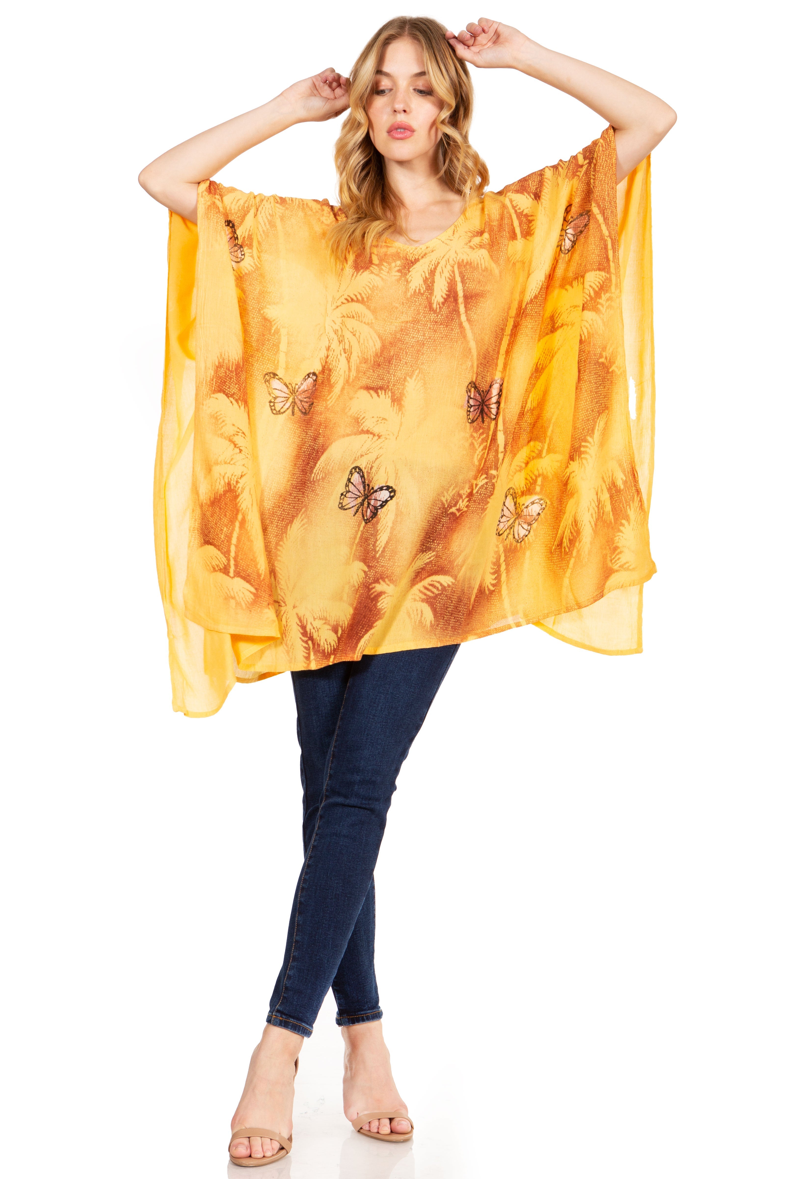 Adalwin Third Tie Dye Desert Sun Circle Tunic Top Blouse with Embroidery