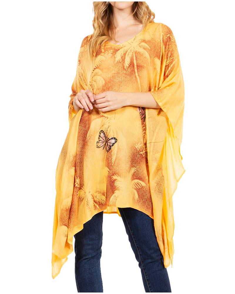 Adalwin Third Tie Dye Desert Sun Circle Tunic Top Blouse with Embroidery