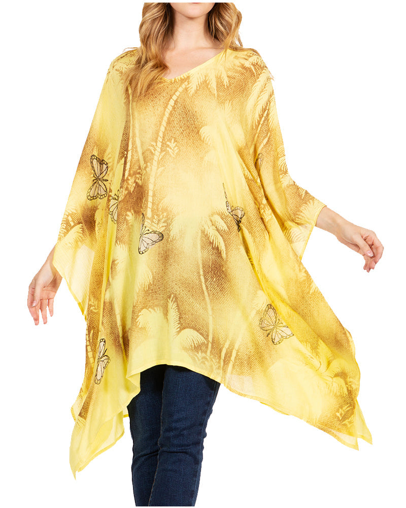Adalwin Third Tie Dye Desert Sun Circle Tunic Top Blouse with Embroidery