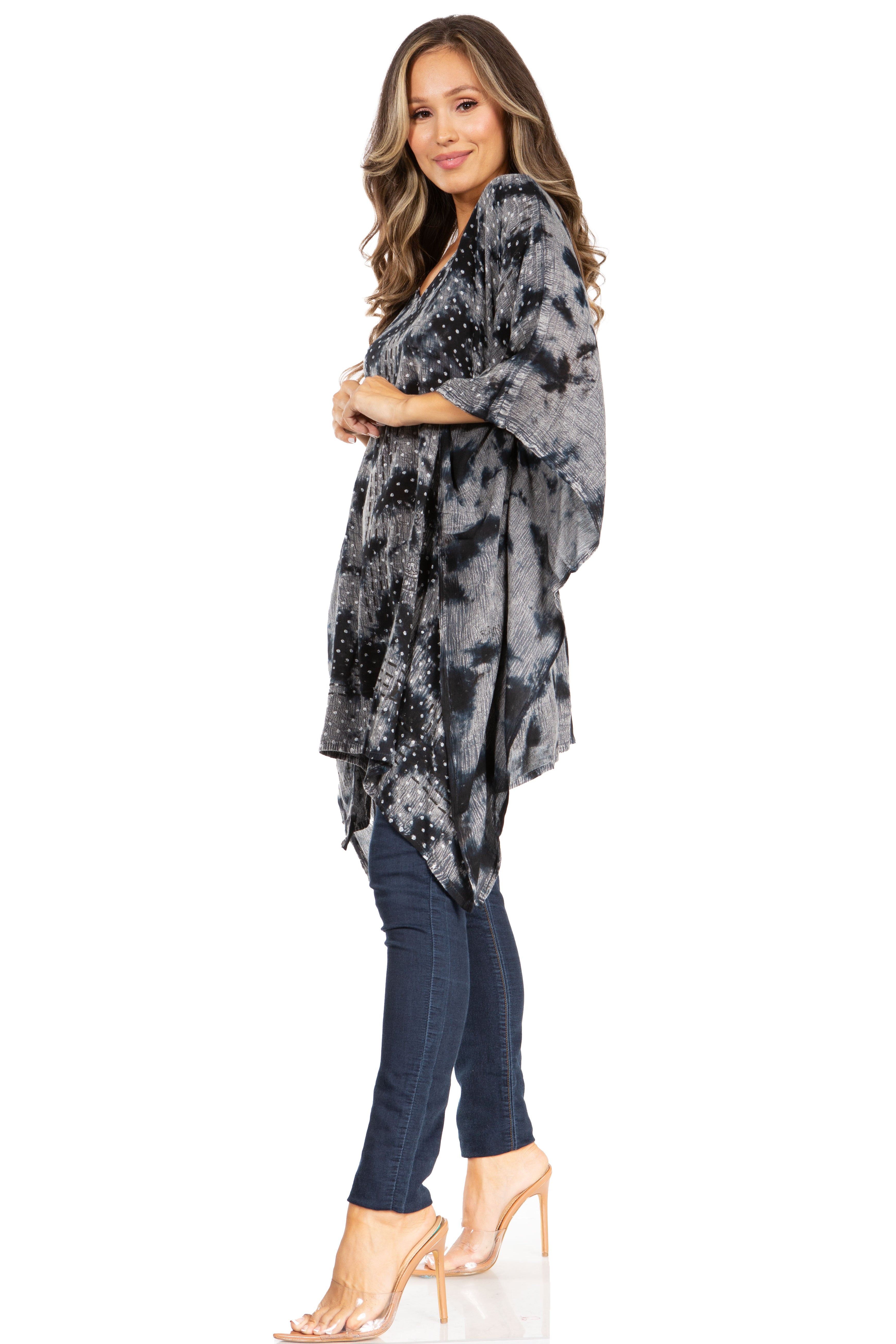 Adalwin Third Tie Dye Desert Sun Circle Tunic Top Blouse with Embroidery
