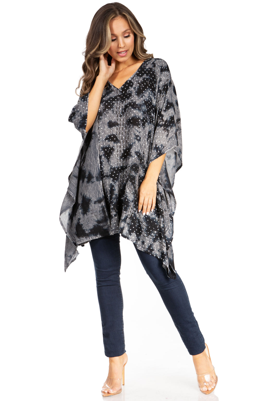 Adalwin Third Tie Dye Desert Sun Circle Tunic Top Blouse with Embroidery