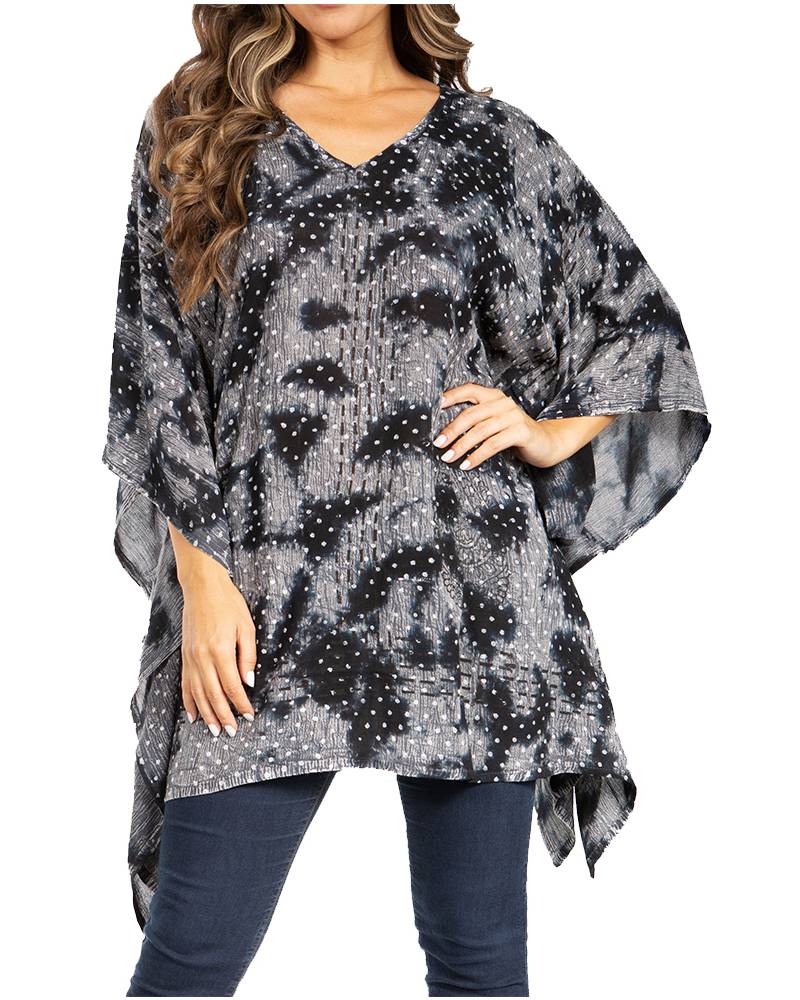 Adalwin Third Tie Dye Desert Sun Circle Tunic Top Blouse with Embroidery