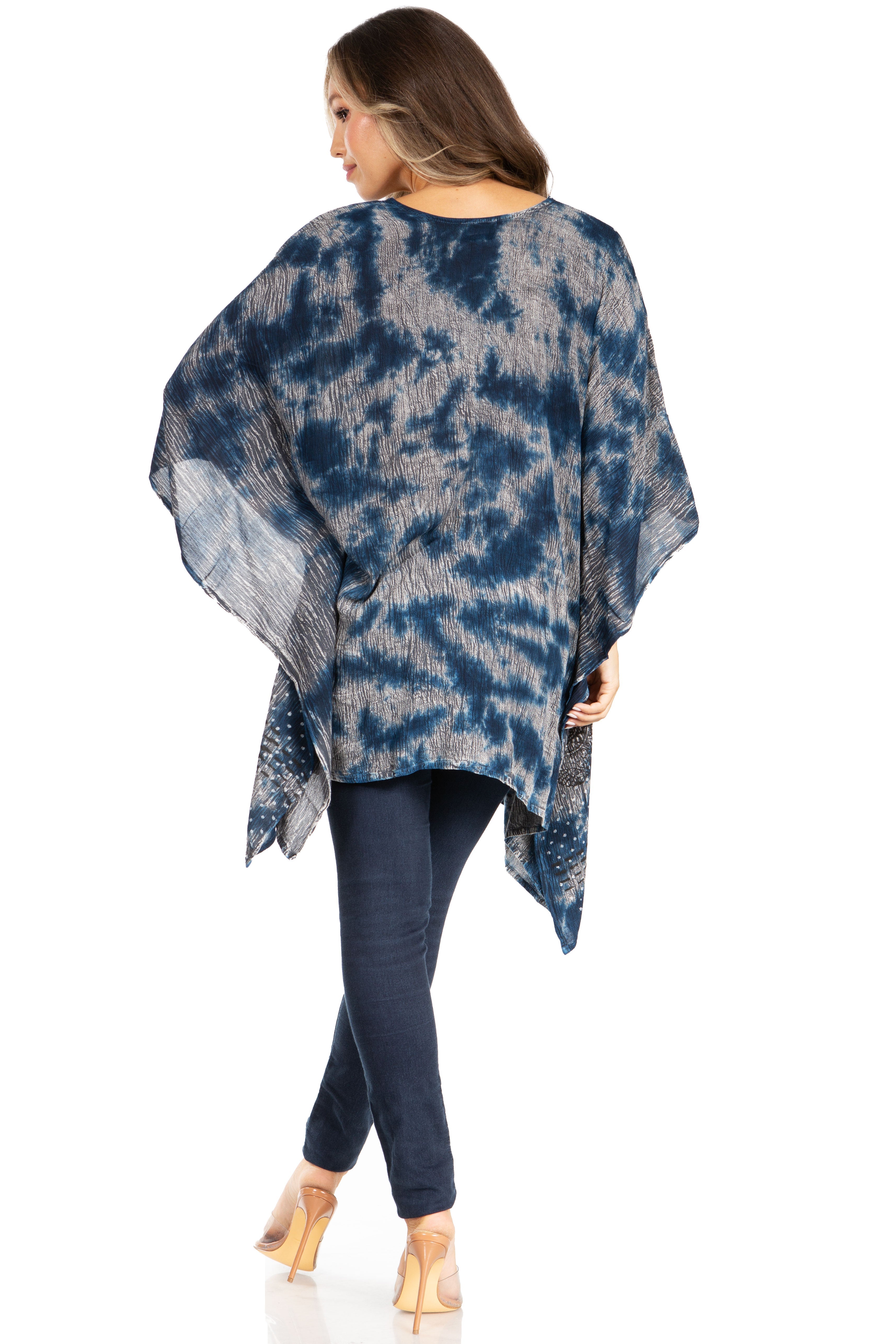 Adalwin Third Tie Dye Desert Sun Circle Tunic Top Blouse with Embroidery