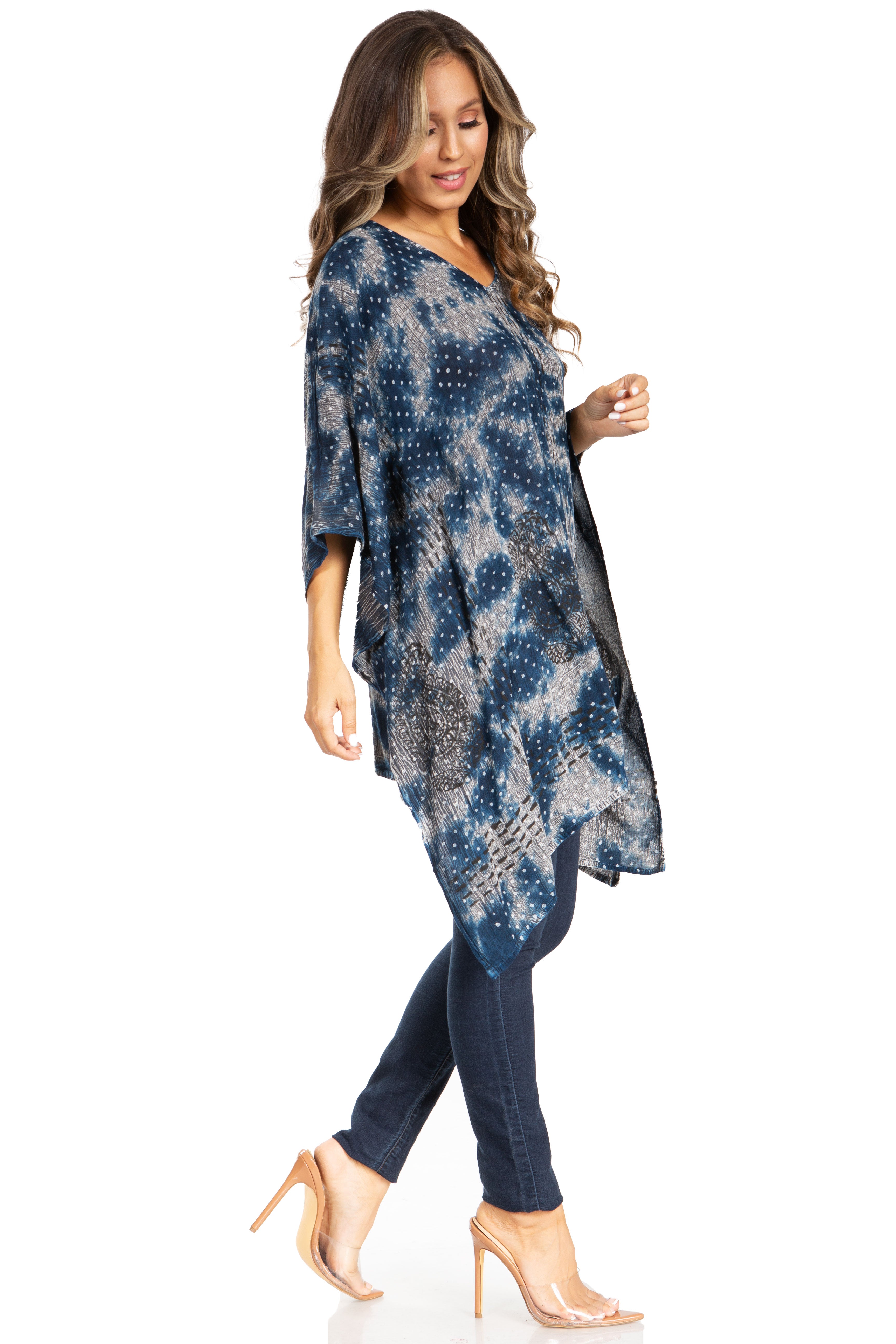 Adalwin Third Tie Dye Desert Sun Circle Tunic Top Blouse with Embroidery