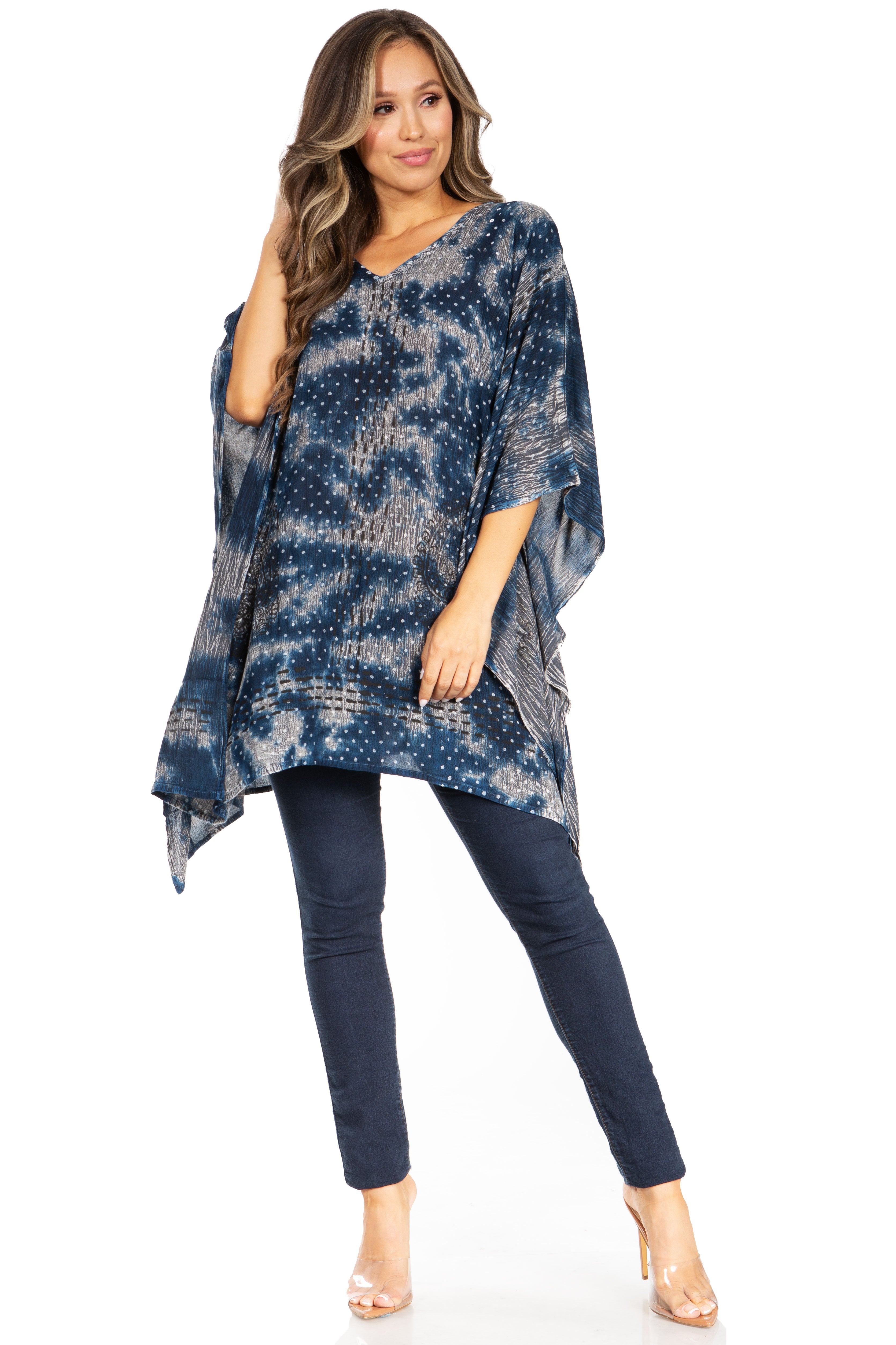 Adalwin Third Tie Dye Desert Sun Circle Tunic Top Blouse with Embroidery