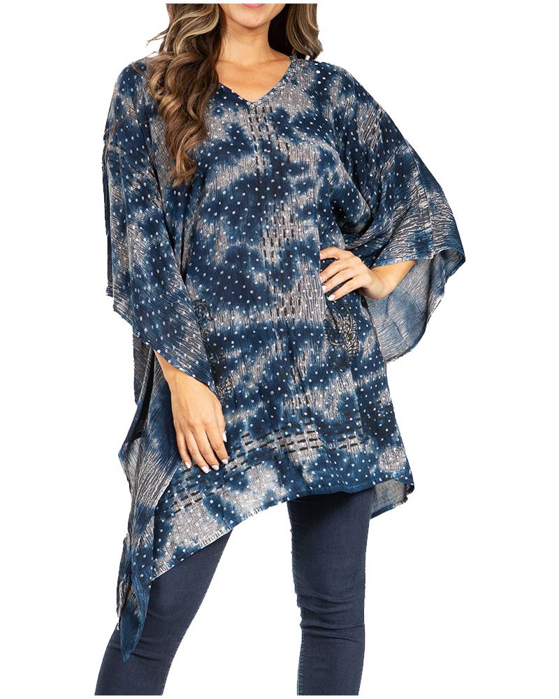 Adalwin Third Tie Dye Desert Sun Circle Tunic Top Blouse with Embroidery