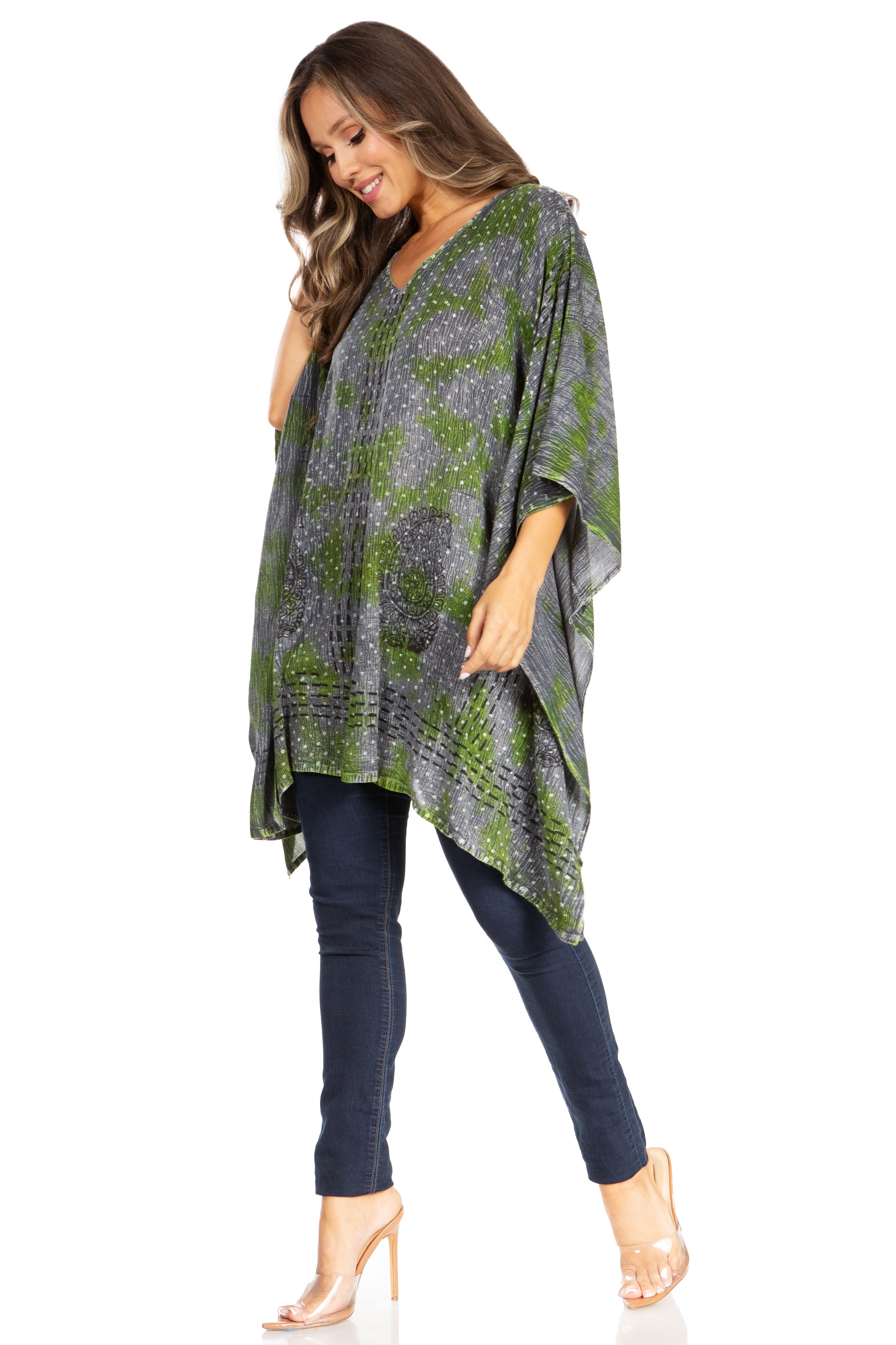Adalwin Third Tie Dye Desert Sun Circle Tunic Top Blouse with Embroidery
