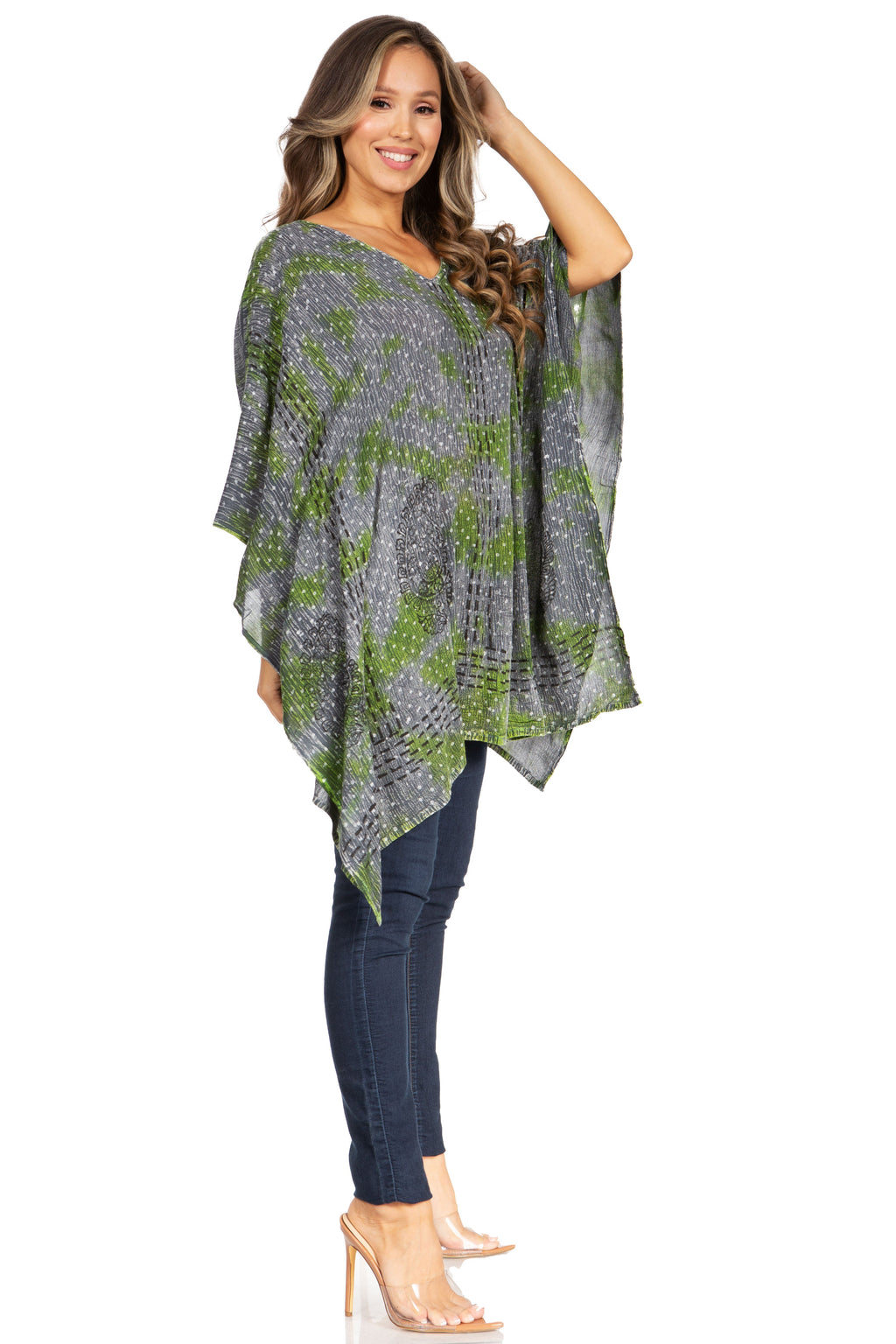 Adalwin Third Tie Dye Desert Sun Circle Tunic Top Blouse with Embroidery