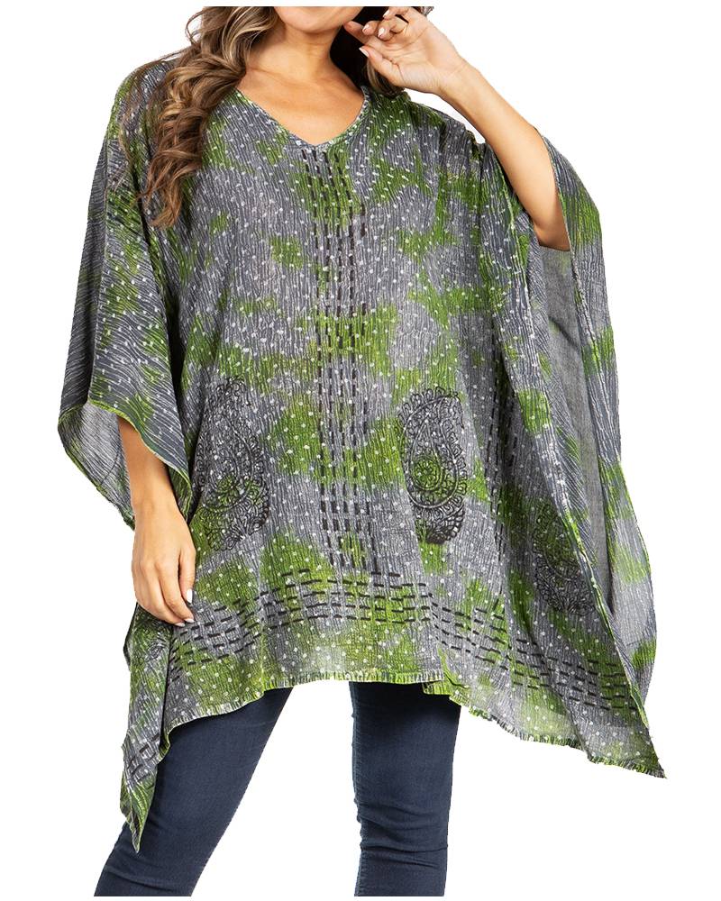 Adalwin Third Tie Dye Desert Sun Circle Tunic Top Blouse with Embroidery