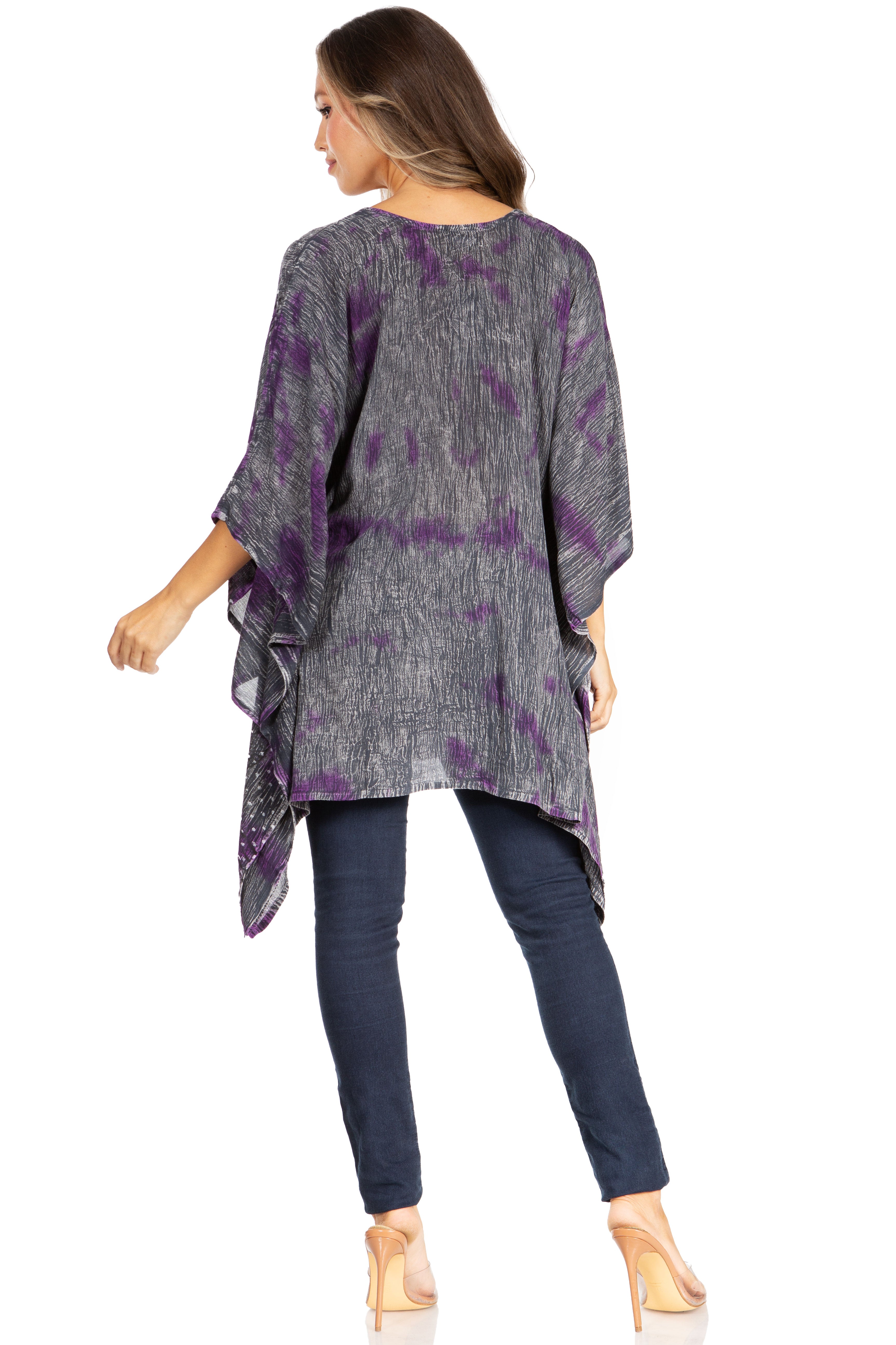 Adalwin Third Tie Dye Desert Sun Circle Tunic Top Blouse with Embroidery