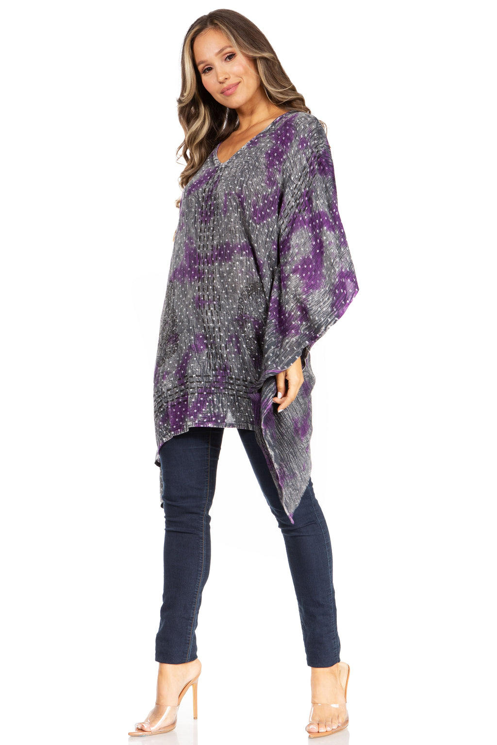 Adalwin Third Tie Dye Desert Sun Circle Tunic Top Blouse with Embroidery