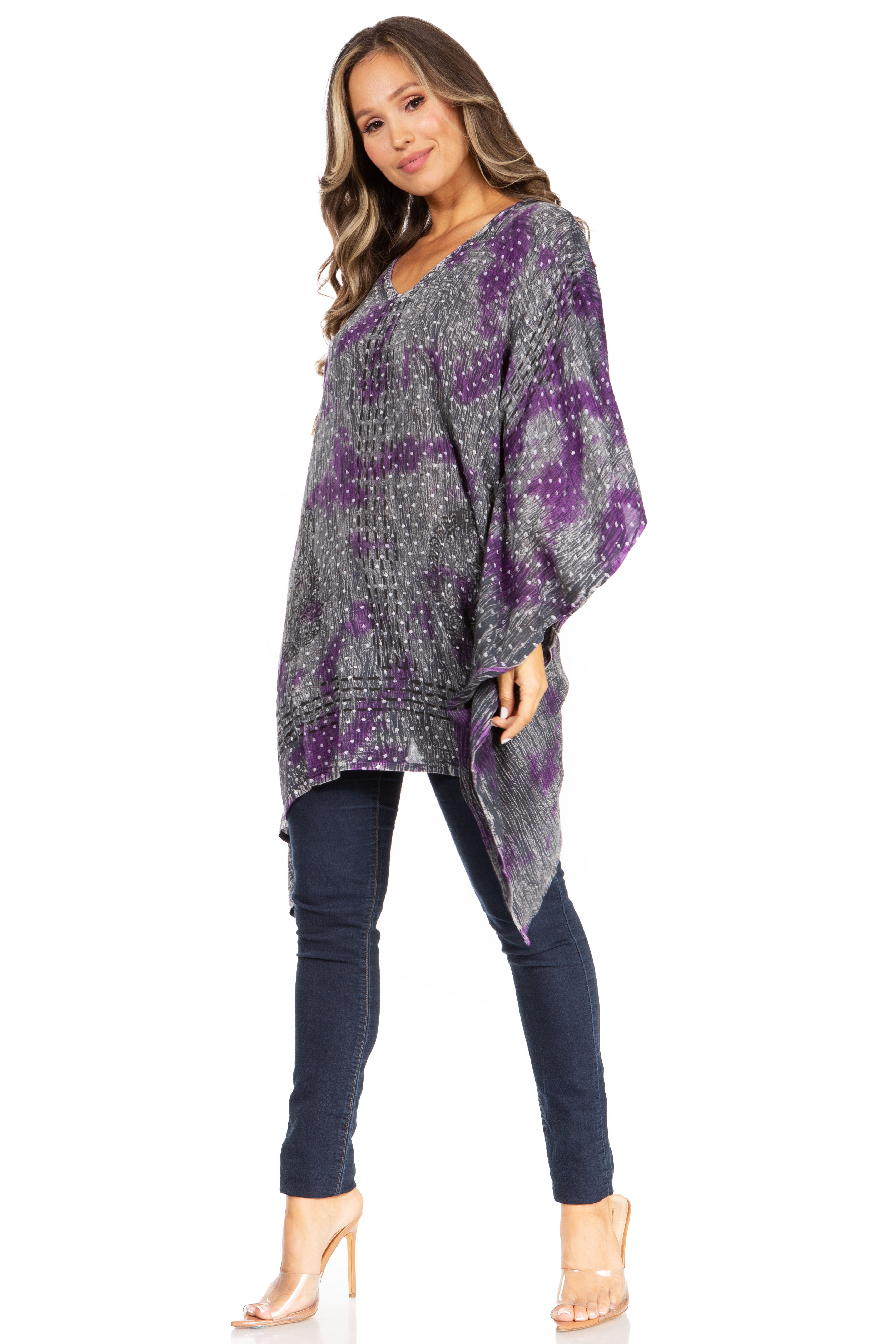 Adalwin Third Tie Dye Desert Sun Circle Tunic Top Blouse with Embroidery