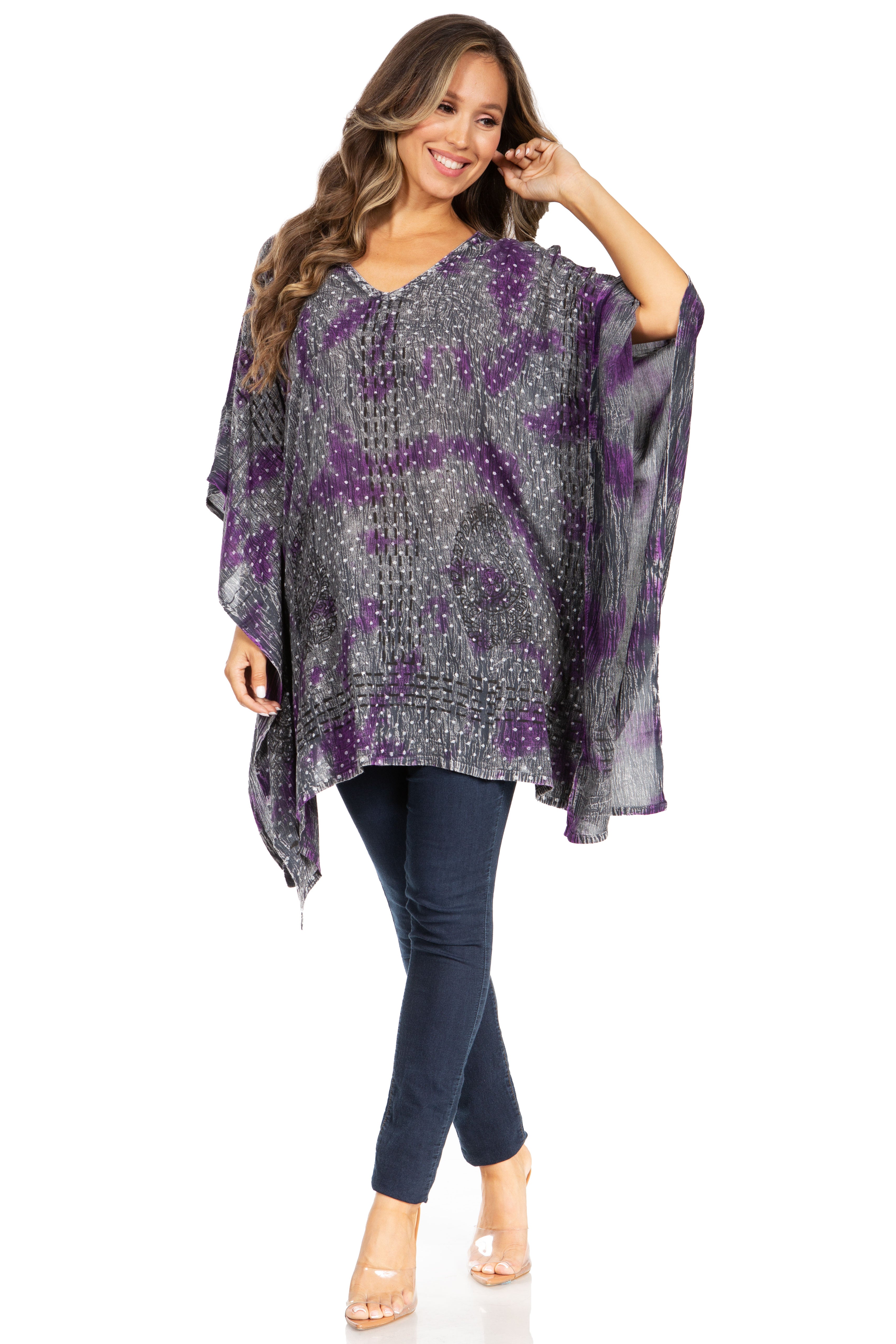 Adalwin Third Tie Dye Desert Sun Circle Tunic Top Blouse with Embroidery