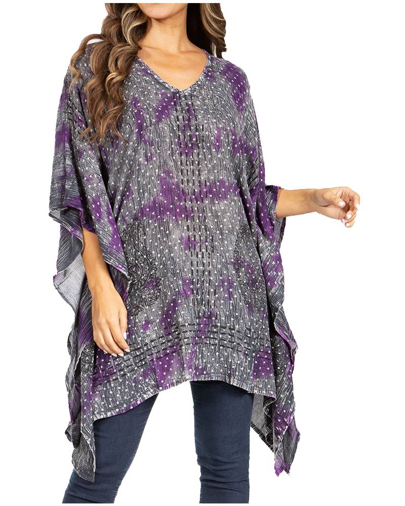 Adalwin Third Tie Dye Desert Sun Circle Tunic Top Blouse with Embroidery