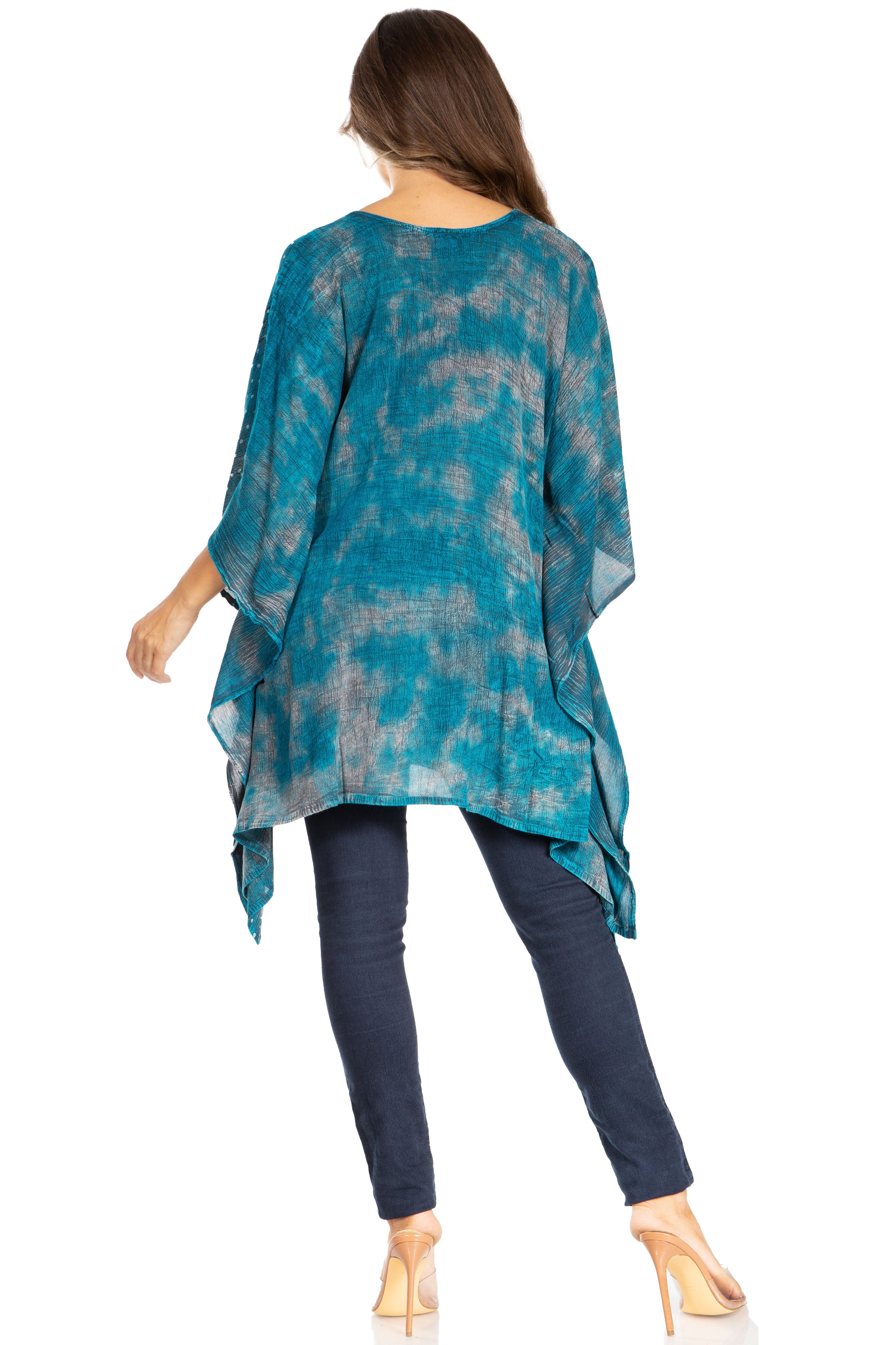 Adalwin Third Tie Dye Desert Sun Circle Tunic Top Blouse with Embroidery
