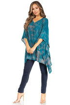 Adalwin Third Tie Dye Desert Sun Circle Tunic Top Blouse with Embroidery