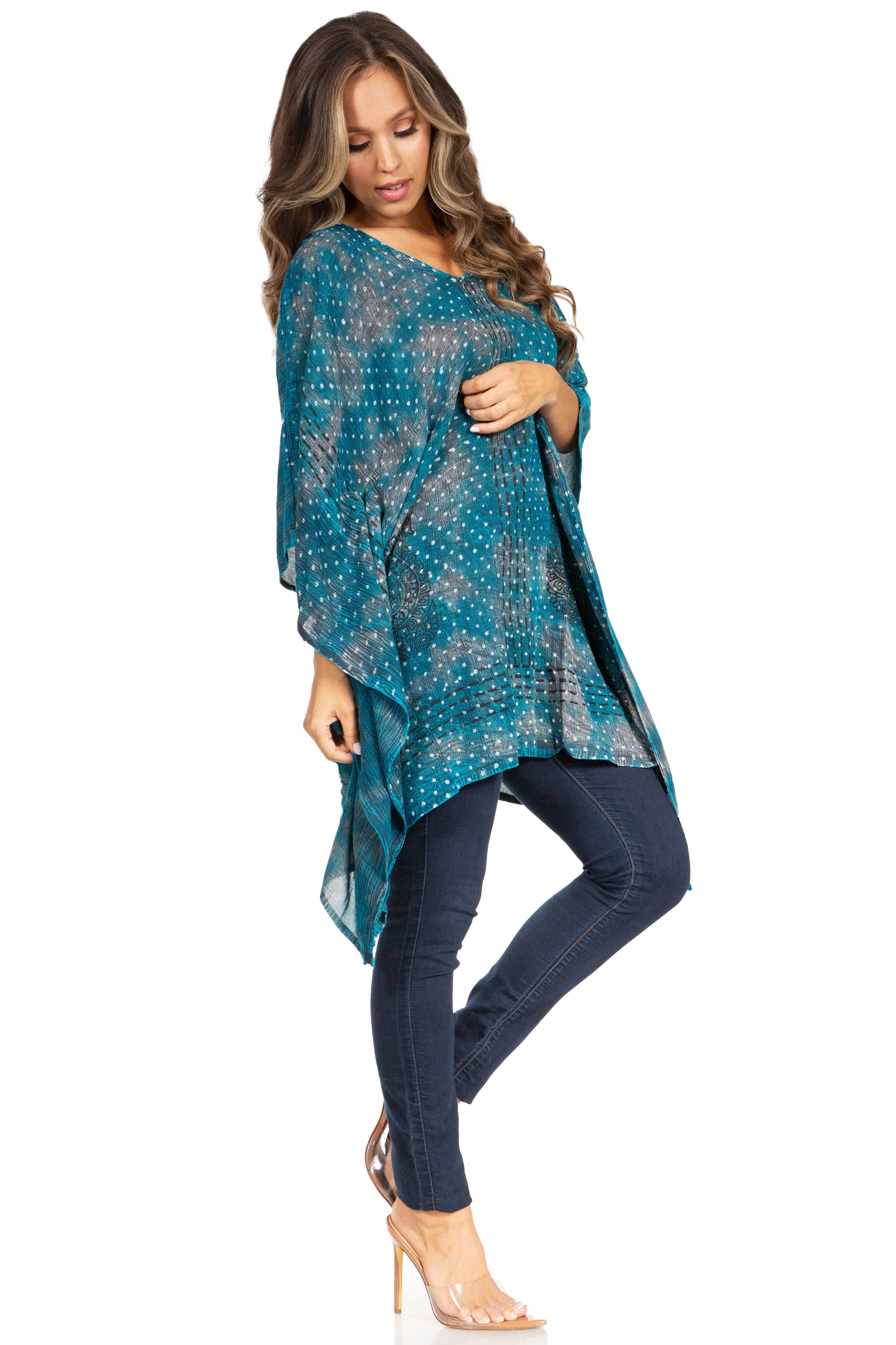 Adalwin Third Tie Dye Desert Sun Circle Tunic Top Blouse with Embroidery