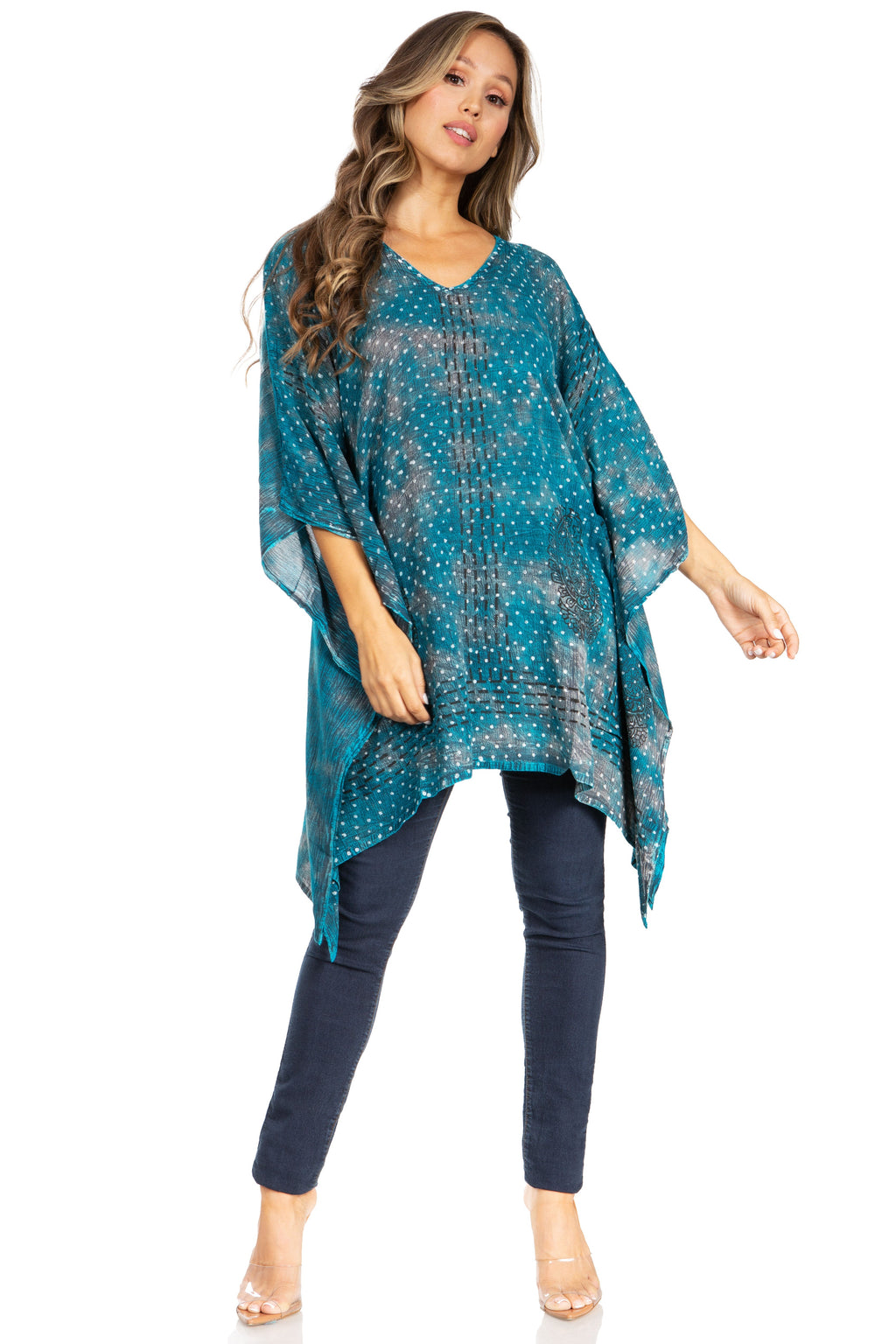Adalwin Third Tie Dye Desert Sun Circle Tunic Top Blouse with Embroidery