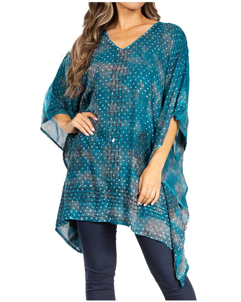 Adalwin Third Tie Dye Desert Sun Circle Tunic Top Blouse with Embroidery
