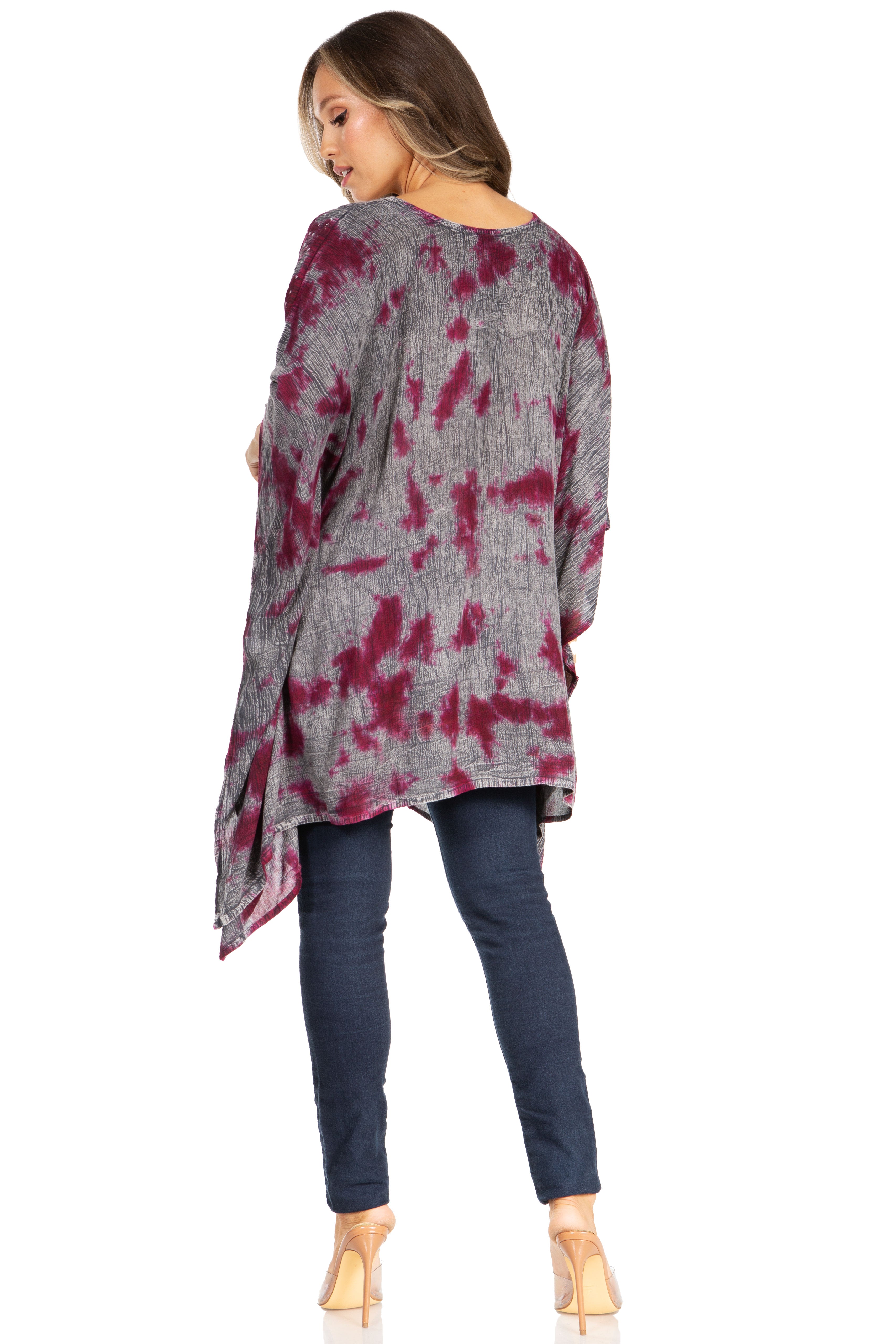 Adalwin Third Tie Dye Desert Sun Circle Tunic Top Blouse with Embroidery