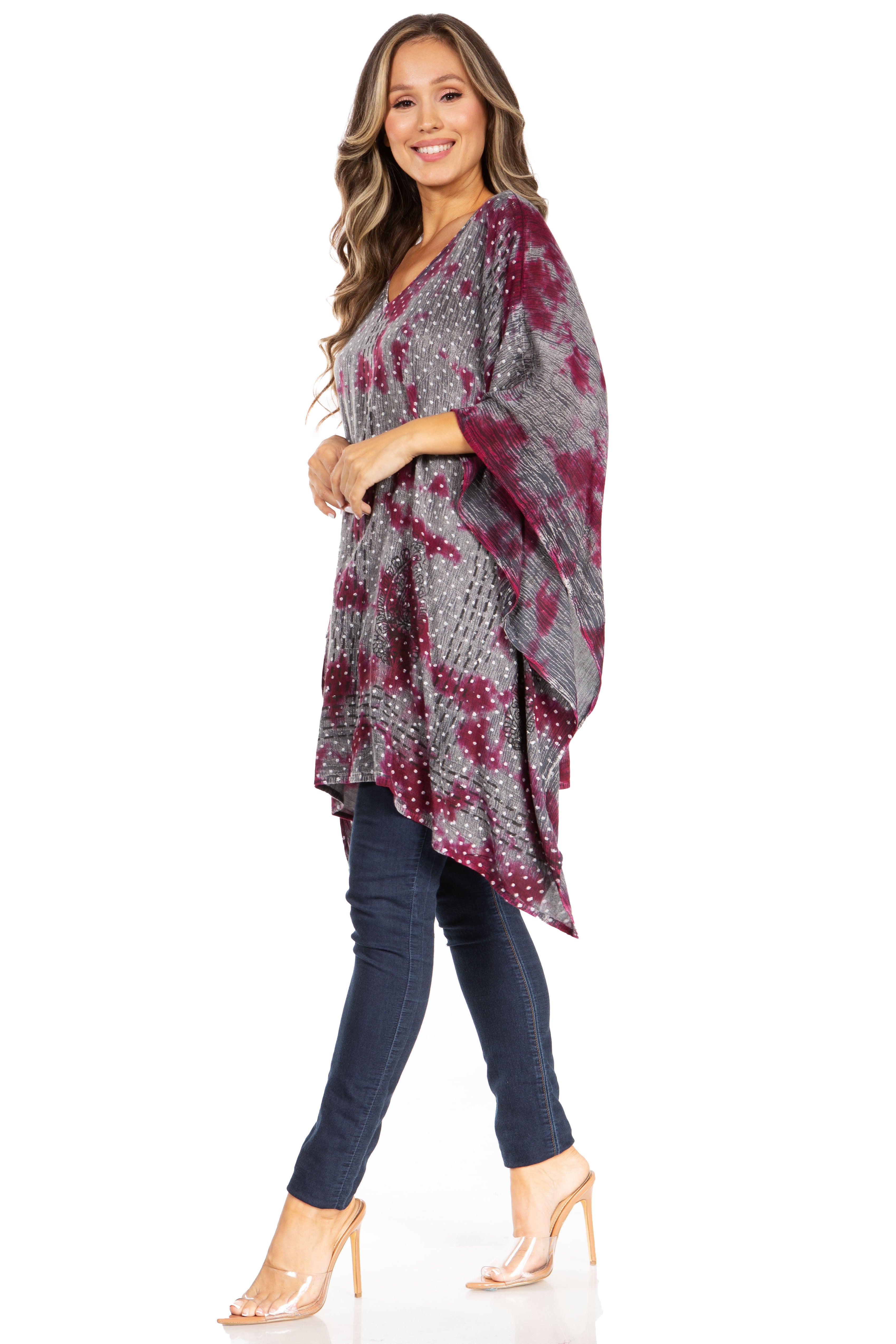 Adalwin Third Tie Dye Desert Sun Circle Tunic Top Blouse with Embroidery