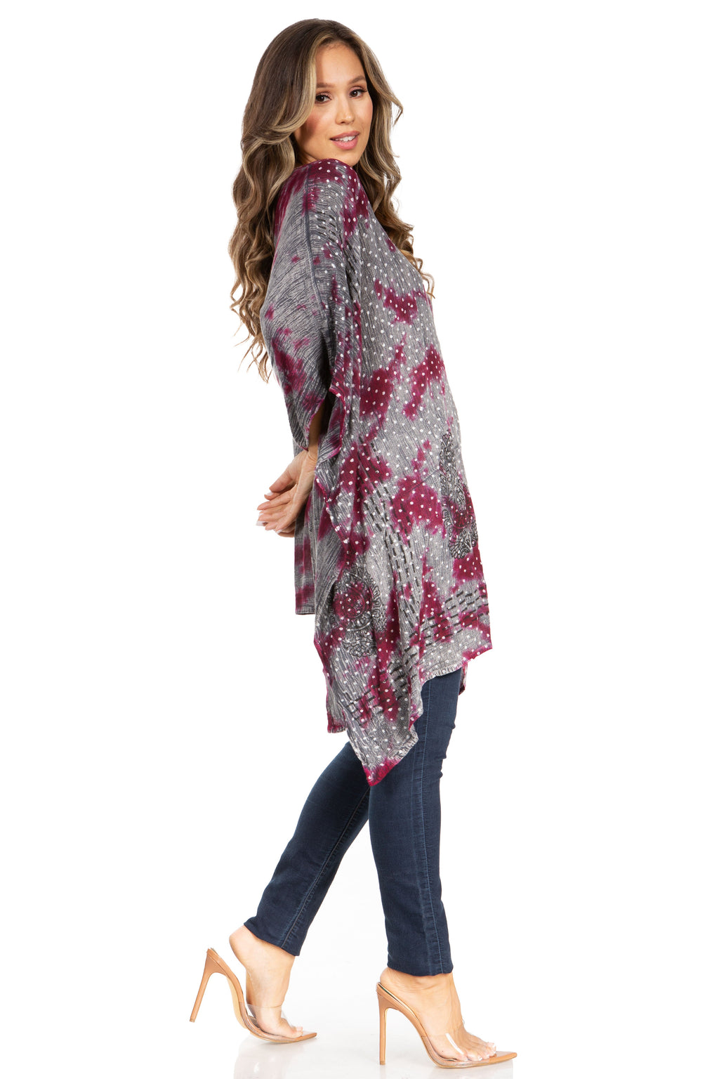 Adalwin Third Tie Dye Desert Sun Circle Tunic Top Blouse with Embroidery