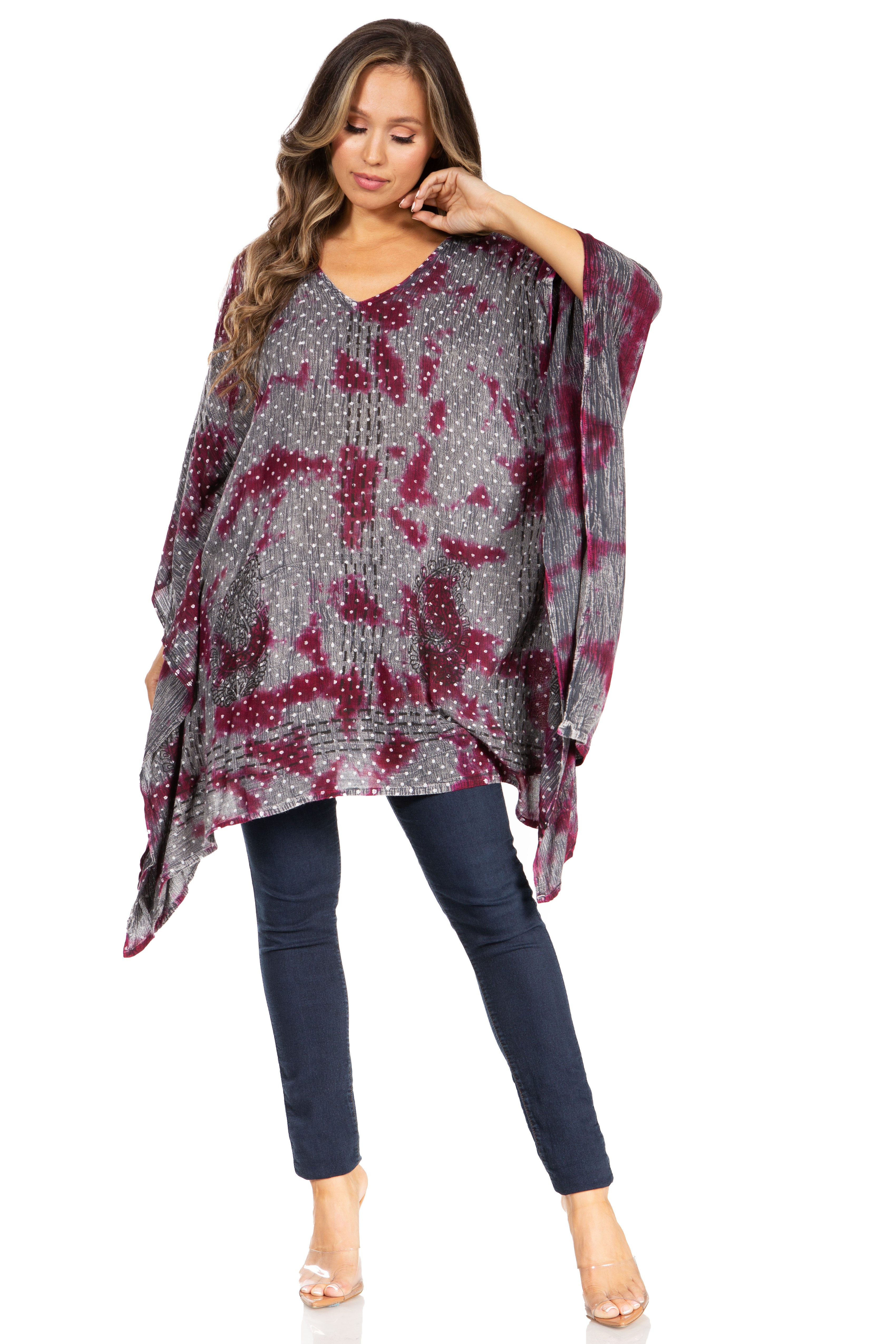 Adalwin Third Tie Dye Desert Sun Circle Tunic Top Blouse with Embroidery