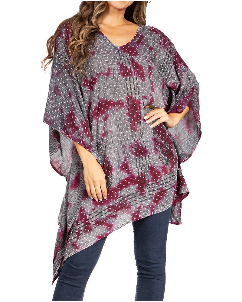 Adalwin Third Tie Dye Desert Sun Circle Tunic Top Blouse with Embroidery