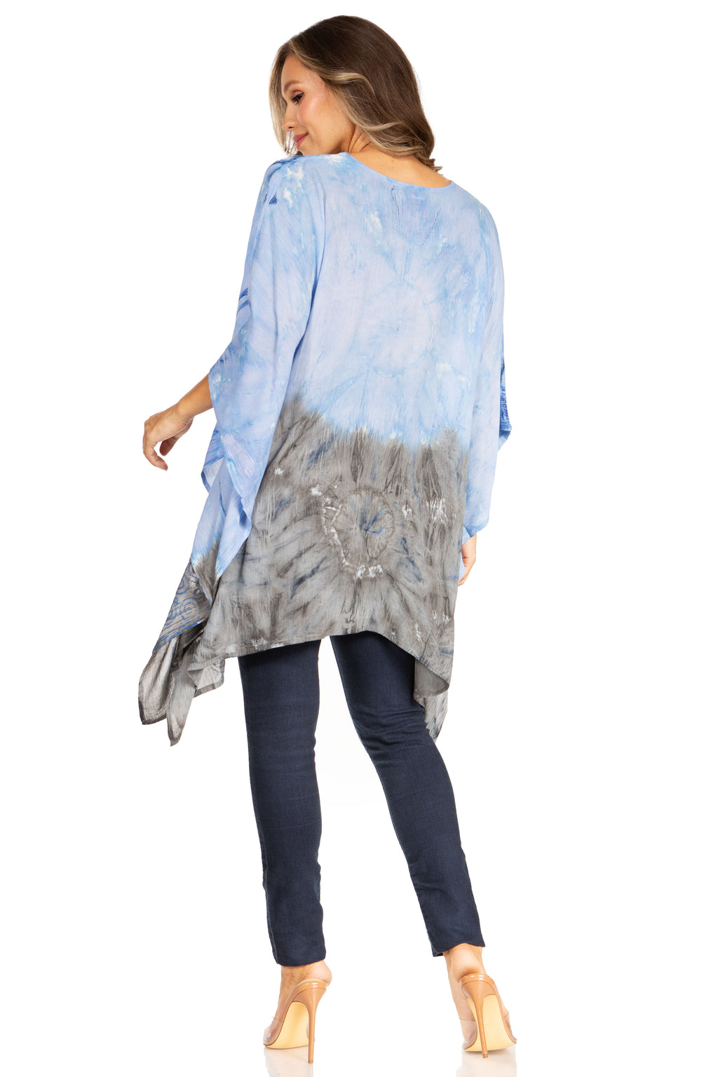 Adalwin Third Tie Dye Desert Sun Circle Tunic Top Blouse with Embroidery