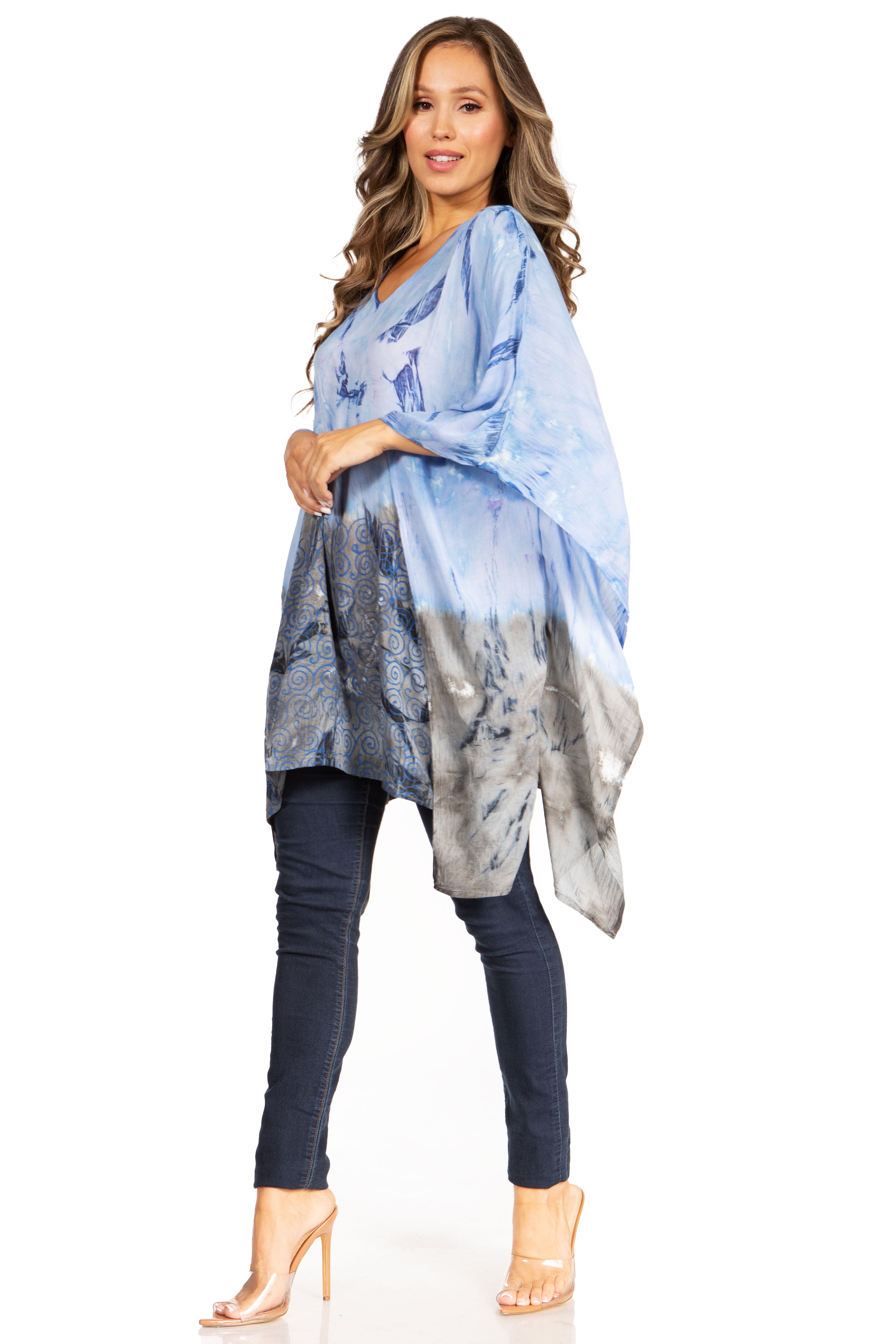 Adalwin Third Tie Dye Desert Sun Circle Tunic Top Blouse with Embroidery