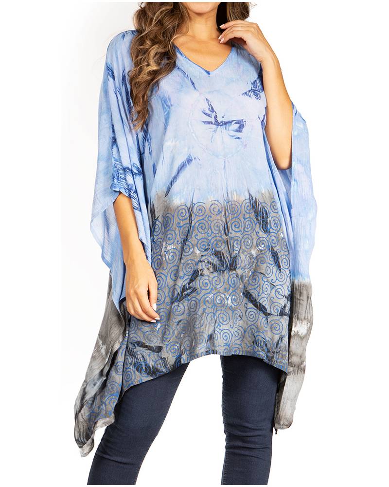 Adalwin Third Tie Dye Desert Sun Circle Tunic Top Blouse with Embroidery