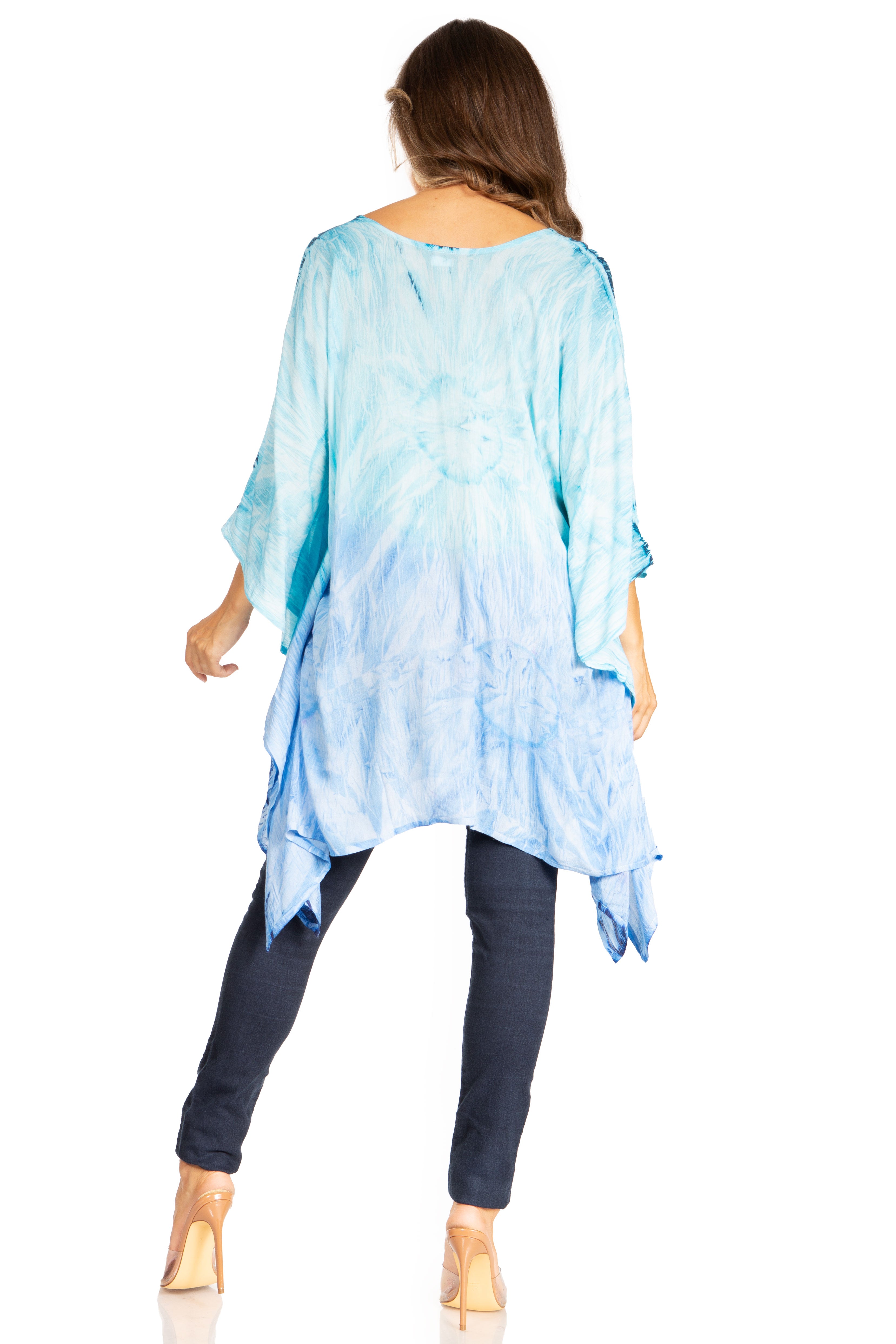 Adalwin Third Tie Dye Desert Sun Circle Tunic Top Blouse with Embroidery