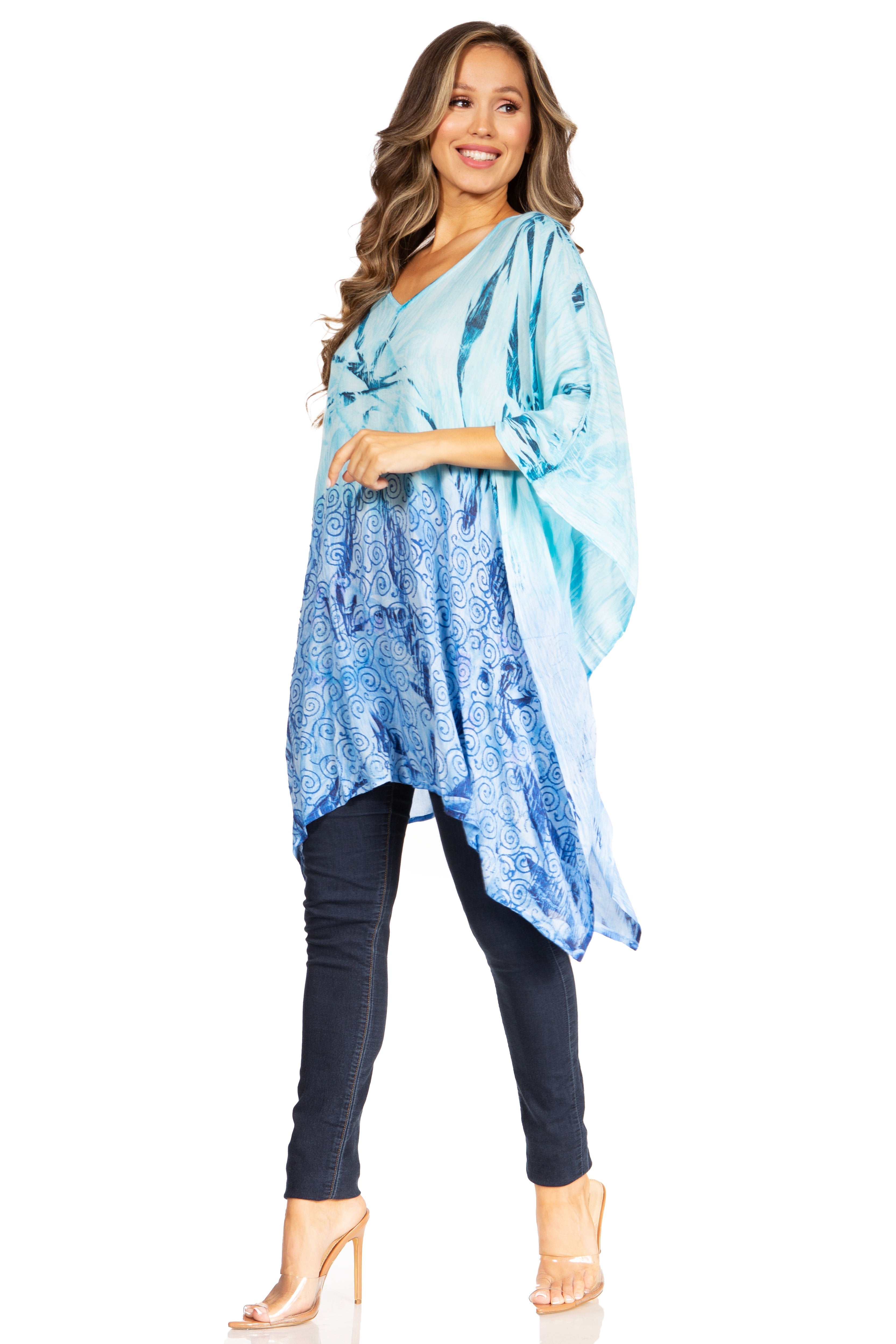 Adalwin Third Tie Dye Desert Sun Circle Tunic Top Blouse with Embroidery