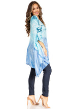 Adalwin Third Tie Dye Desert Sun Circle Tunic Top Blouse with Embroidery