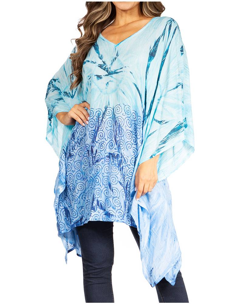 Adalwin Third Tie Dye Desert Sun Circle Tunic Top Blouse with Embroidery