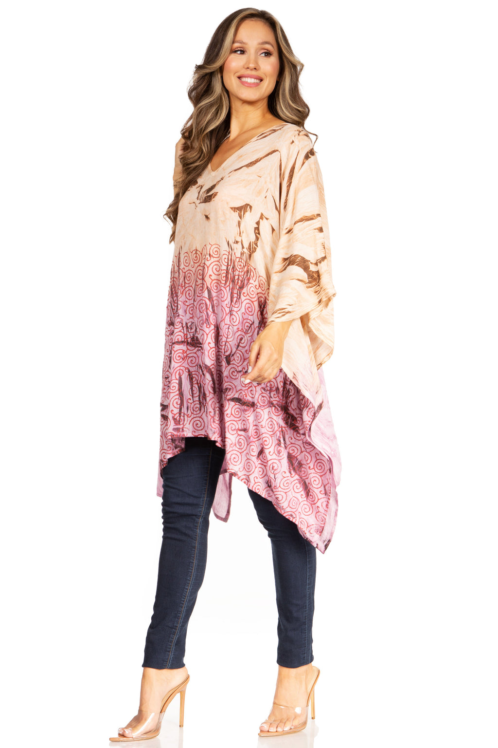 Adalwin Third Tie Dye Desert Sun Circle Tunic Top Blouse with Embroidery