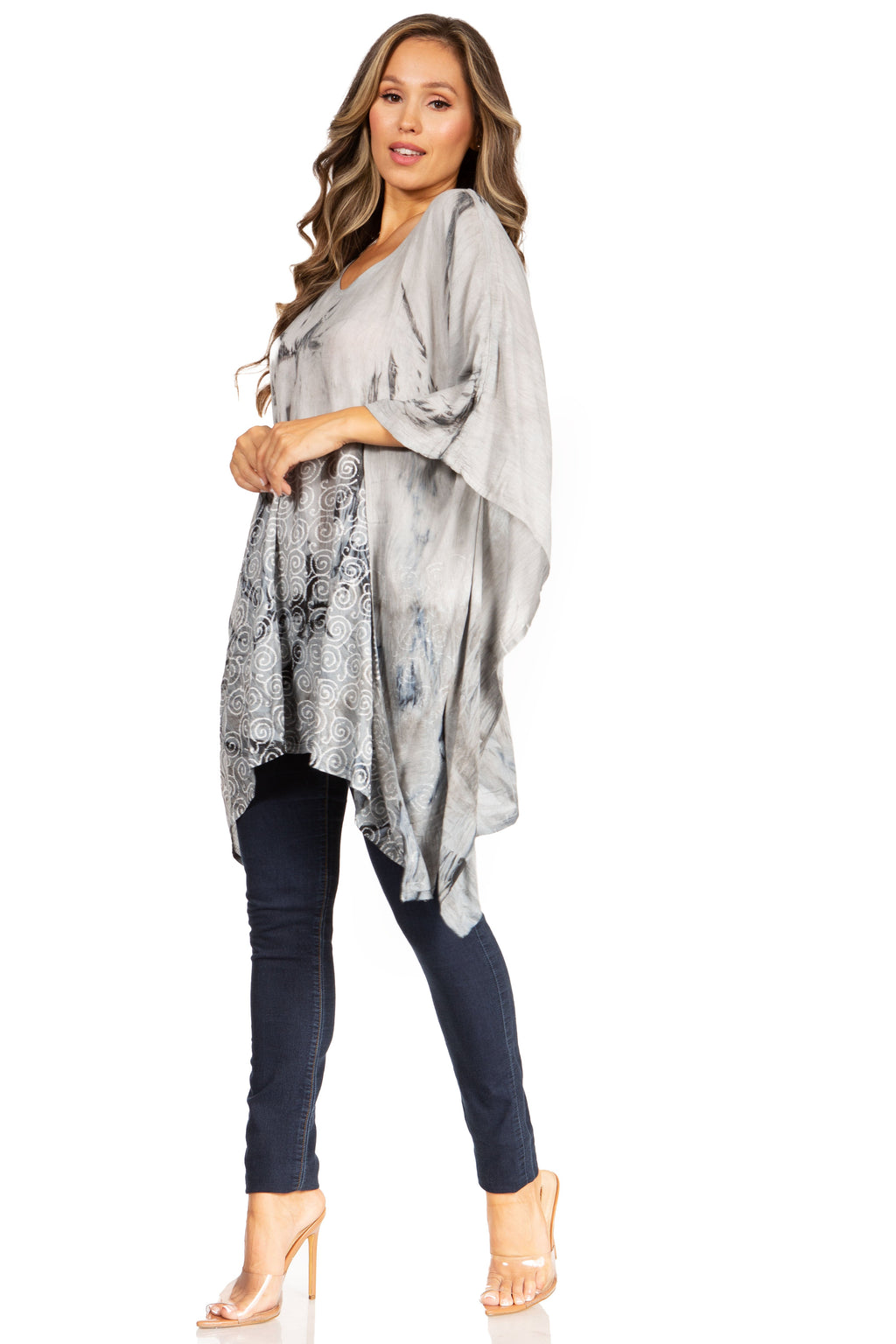 Adalwin Third Tie Dye Desert Sun Circle Tunic Top Blouse with Embroidery