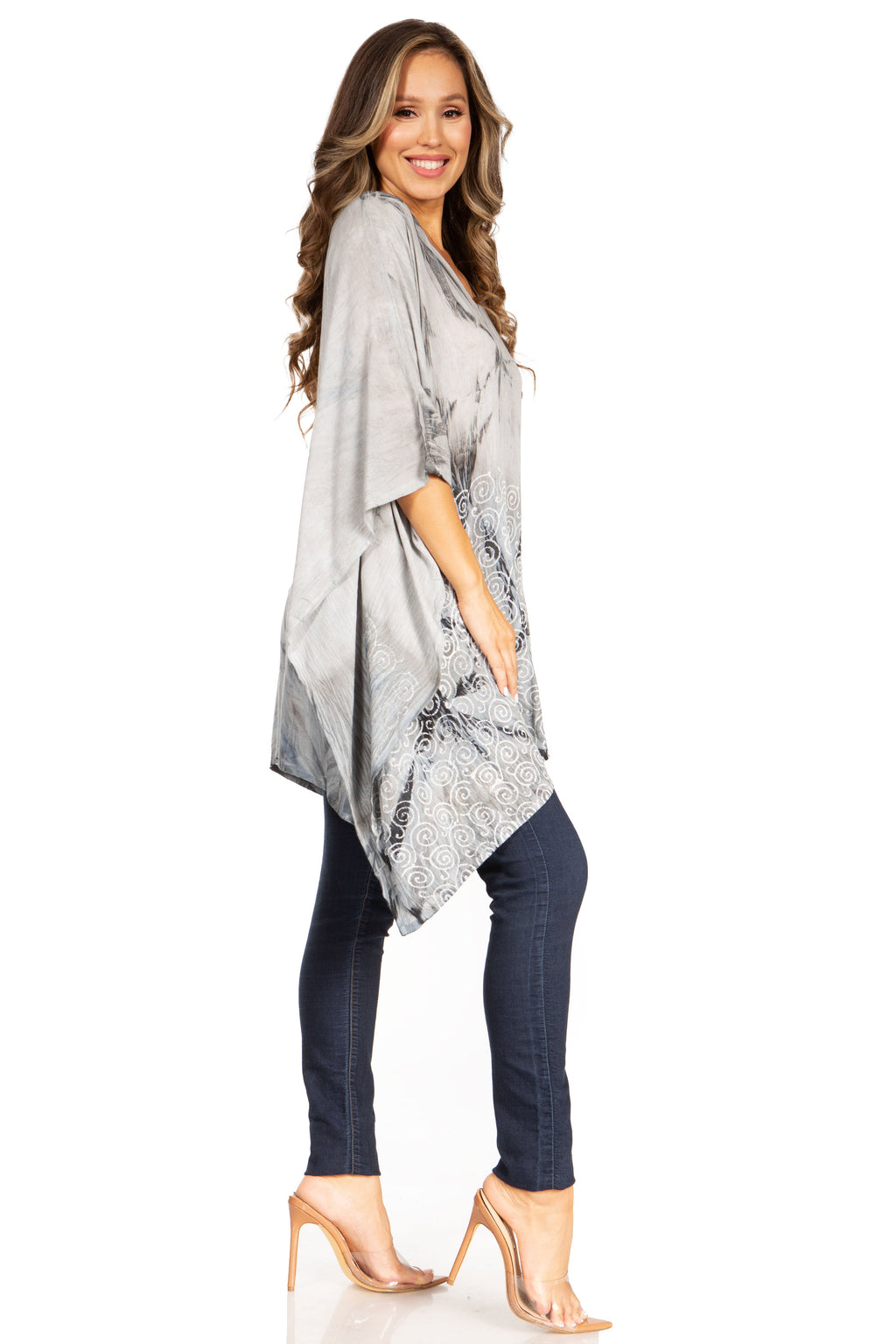 Adalwin Third Tie Dye Desert Sun Circle Tunic Top Blouse with Embroidery