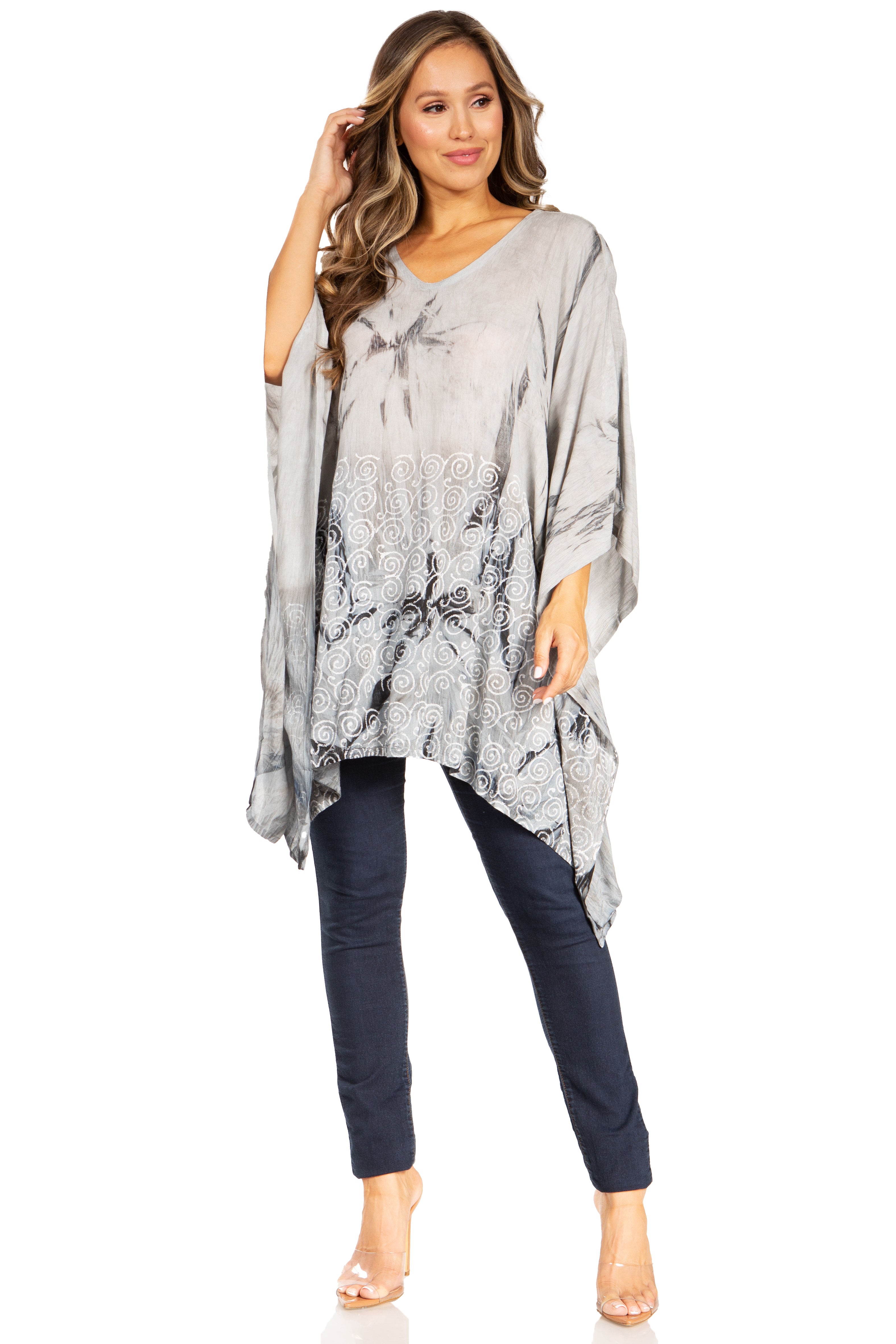 Adalwin Third Tie Dye Desert Sun Circle Tunic Top Blouse with Embroidery