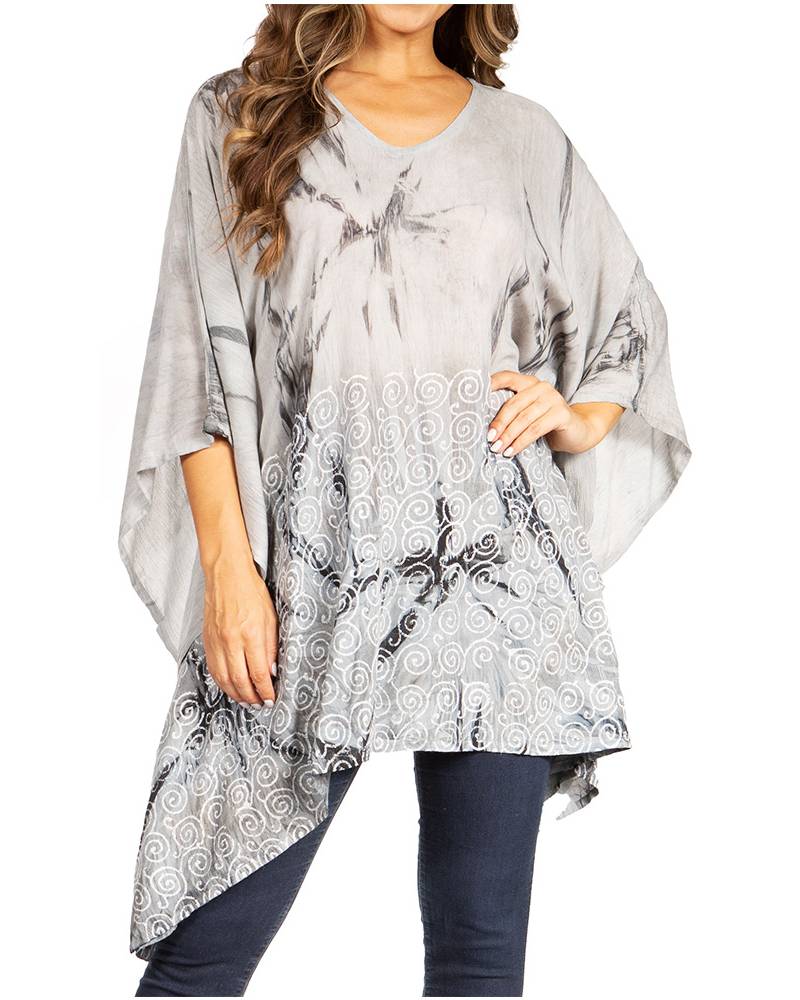 Adalwin Third Tie Dye Desert Sun Circle Tunic Top Blouse with Embroidery