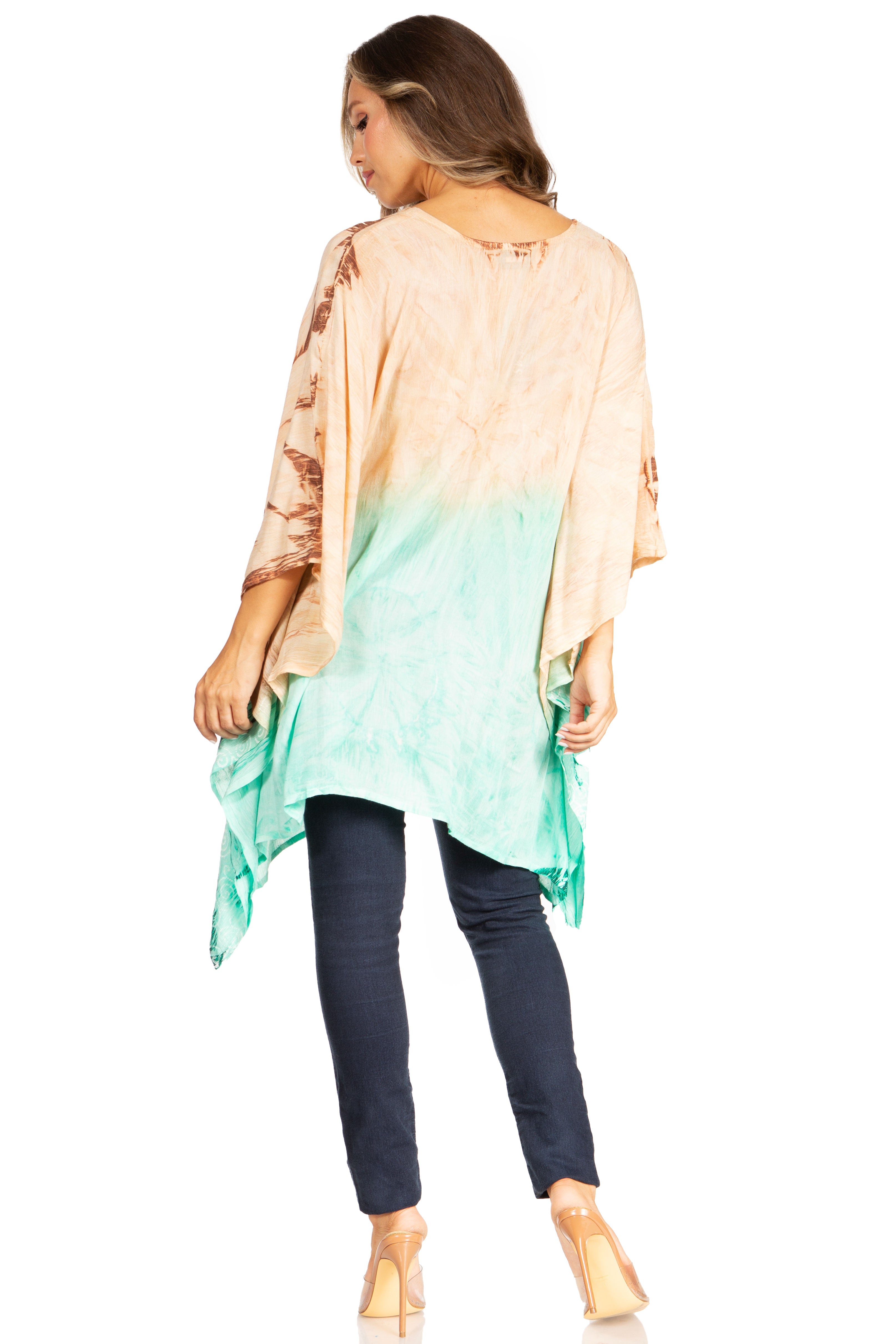 Adalwin Third Tie Dye Desert Sun Circle Tunic Top Blouse with Embroidery