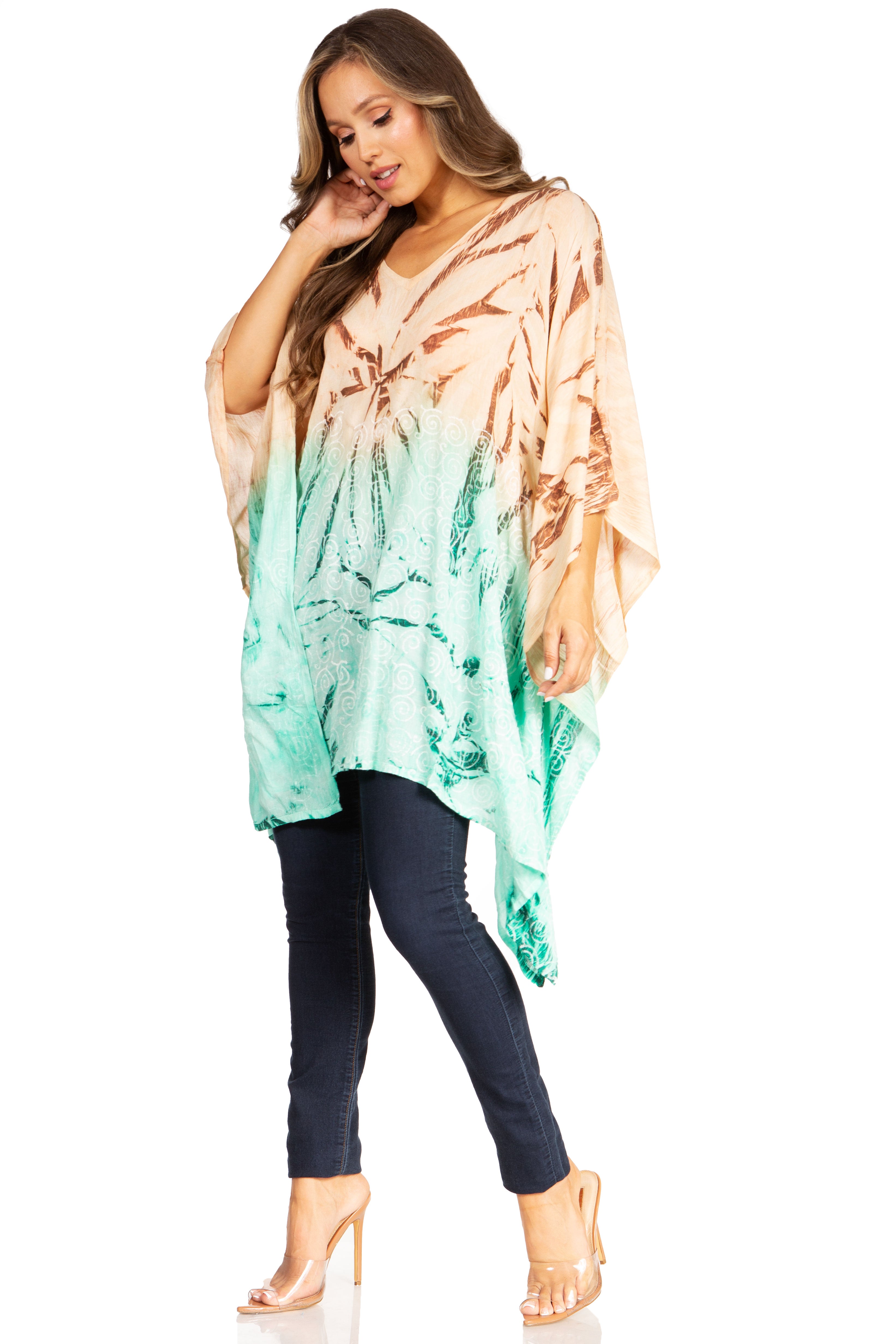 Adalwin Third Tie Dye Desert Sun Circle Tunic Top Blouse with Embroidery