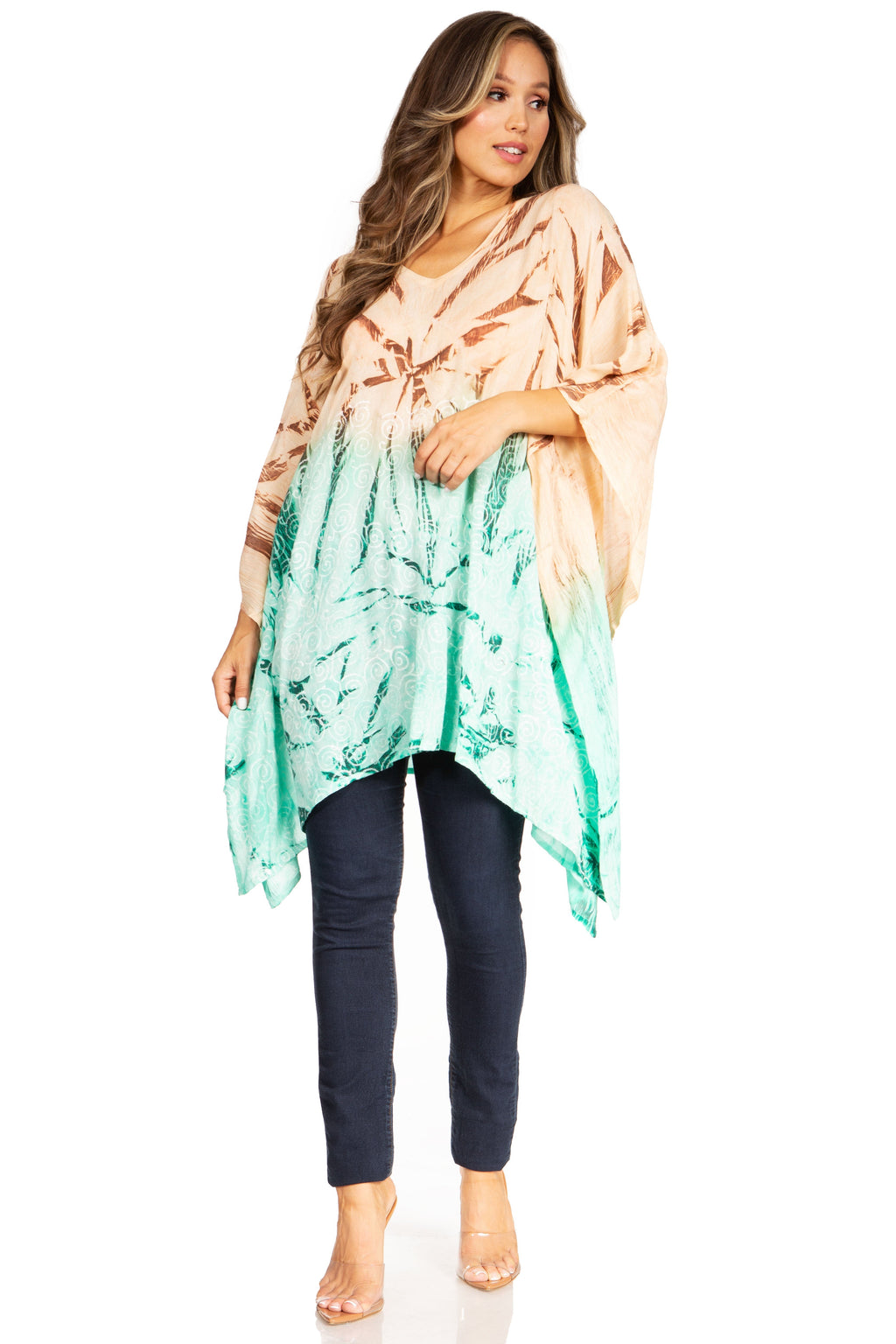 Adalwin Third Tie Dye Desert Sun Circle Tunic Top Blouse with Embroidery